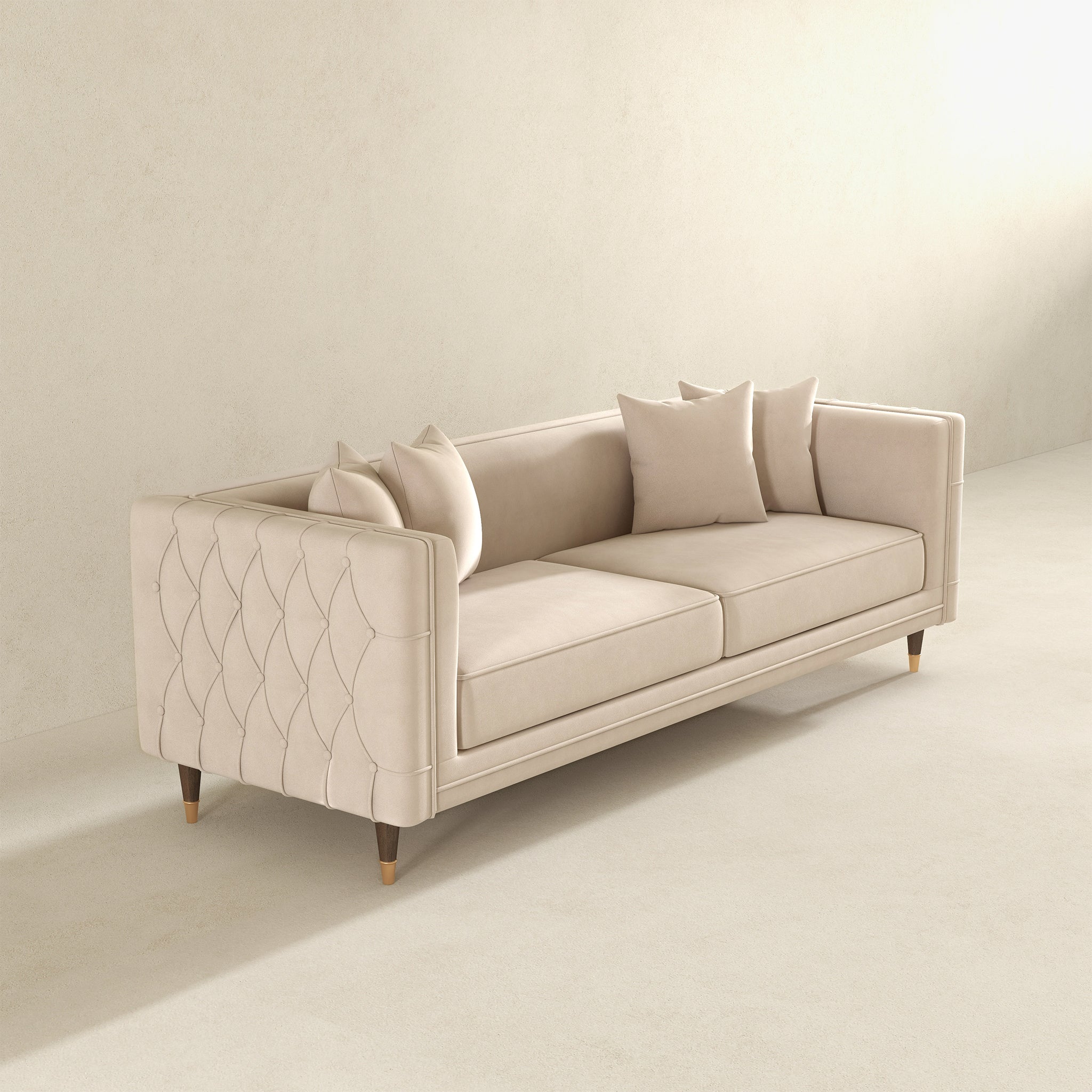 Nora 3-Seater Velvet Sofa | Minimalist Nordic Design with Solid Wood Base