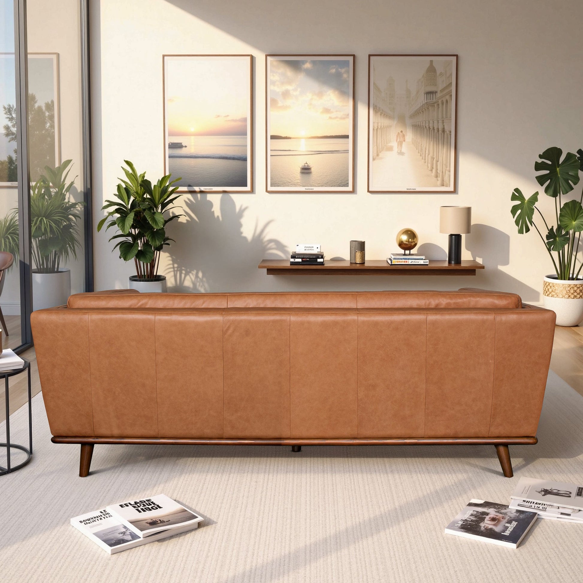 Phoenix Mid-Century Modern Sofa in Breathable Top Grain Leather