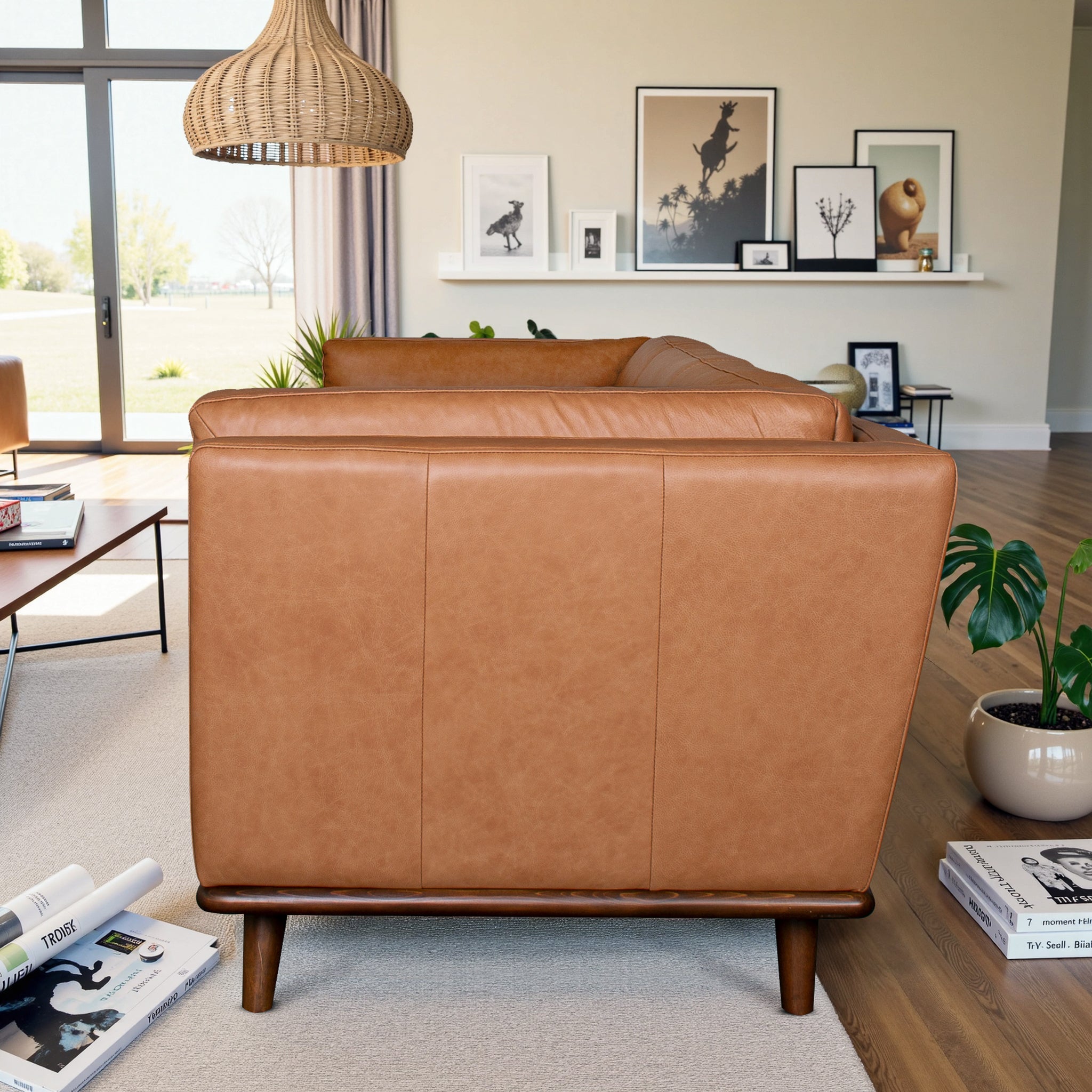 Phoenix Mid-Century Modern Sofa in Breathable Top Grain Leather