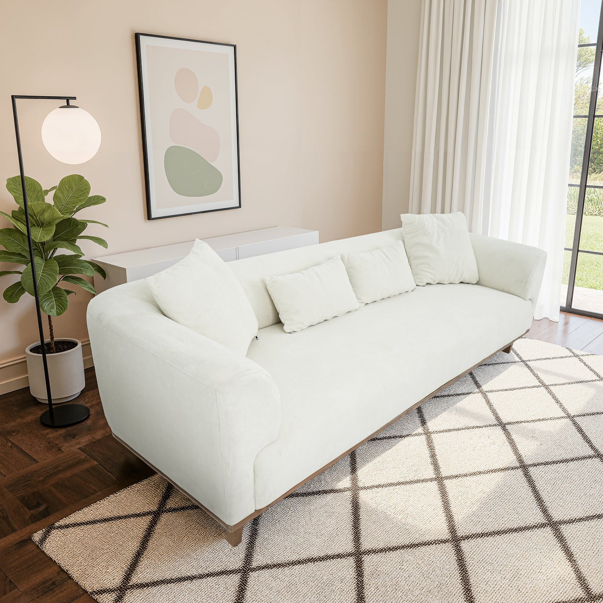 Richardson Modern Velvet Upholstered Sofa with Solid Wood Legs and Loose Pillows