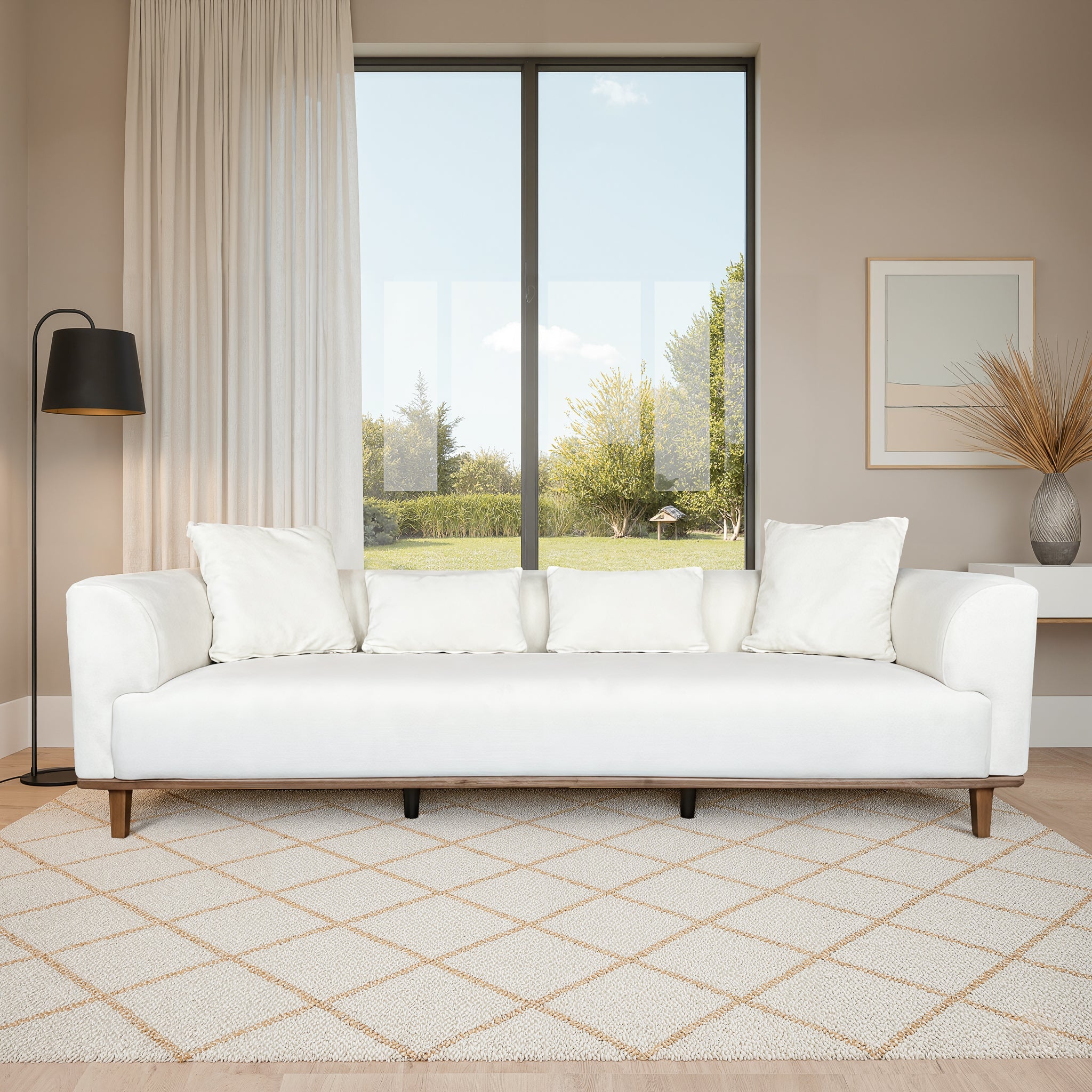 Richardson Modern Velvet Upholstered Sofa with Solid Wood Legs and Loose Pillows