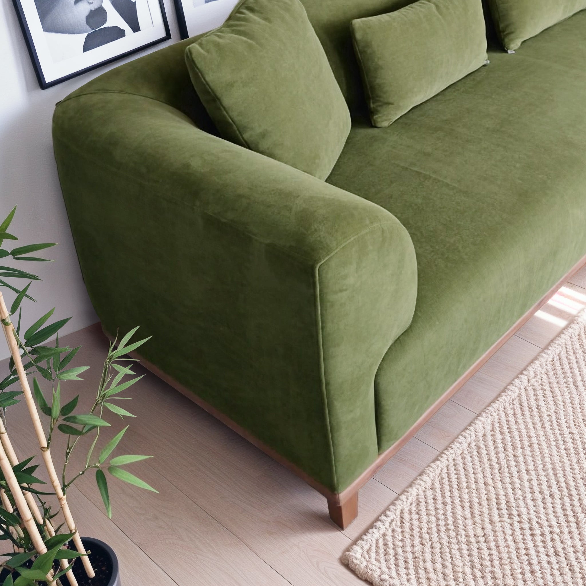 Richardson Modern Velvet Upholstered Sofa with Solid Wood Legs and Loose Pillows