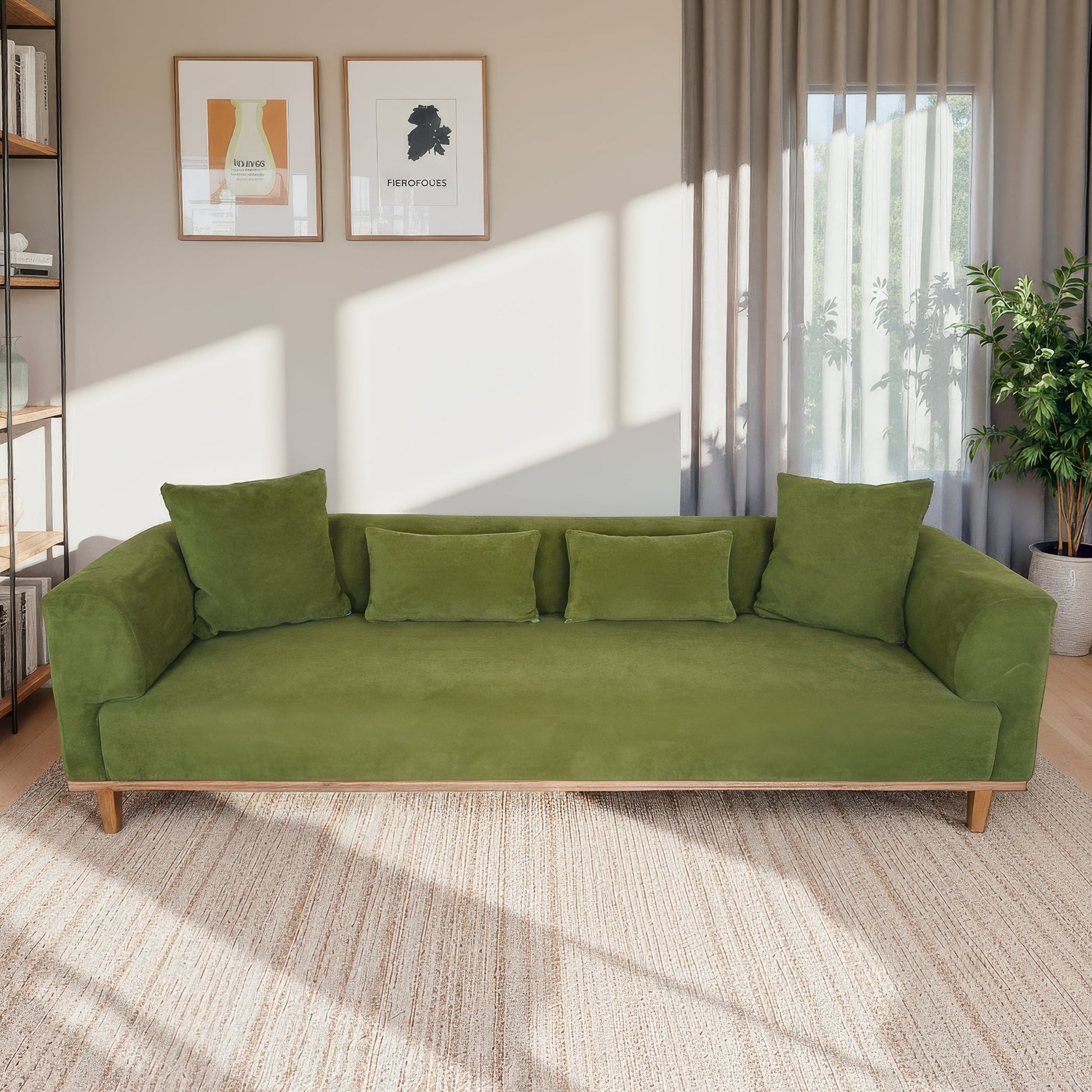 Richardson Modern Velvet Upholstered Sofa with Solid Wood Legs and Loose Pillows