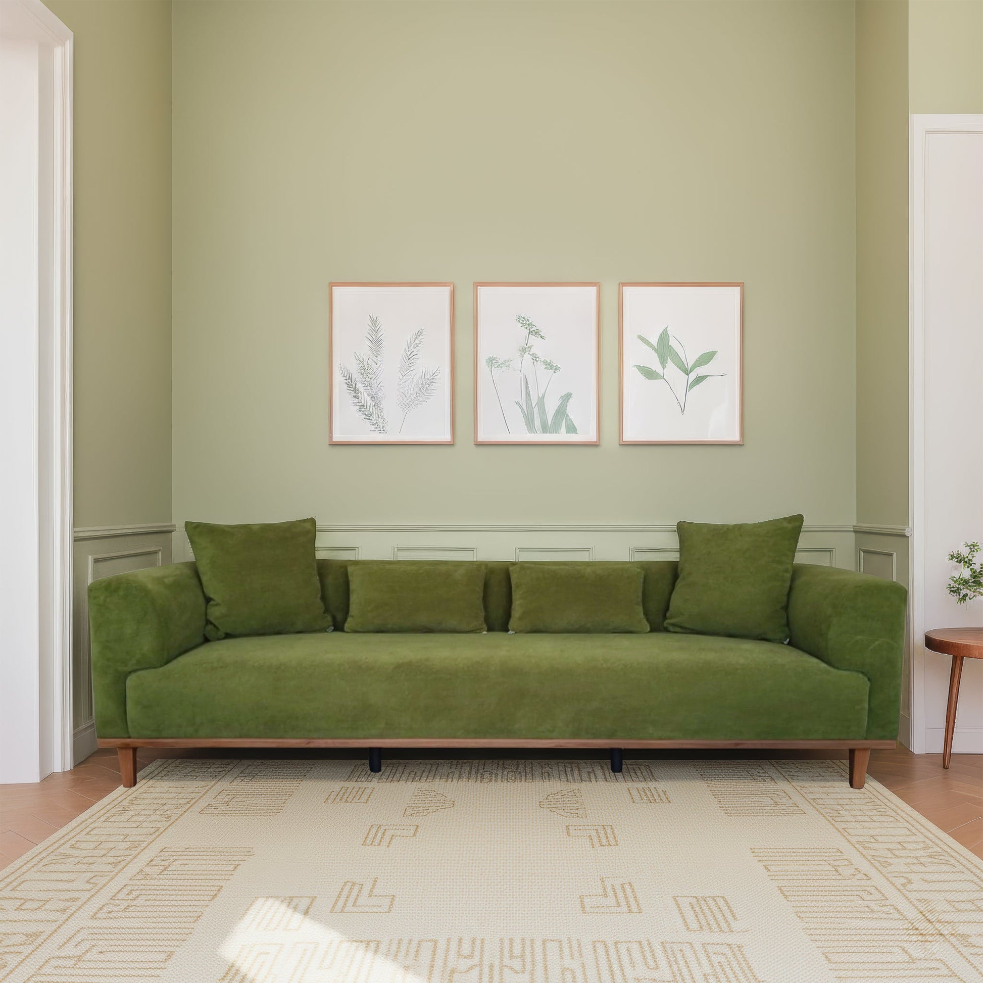 Richardson Modern Velvet Upholstered Sofa with Solid Wood Legs and Loose Pillows