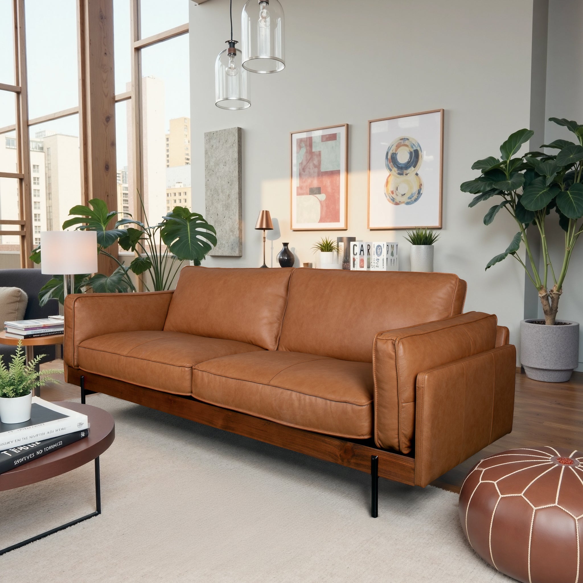 Utica Premium Leather Living Room Sofa with Metal Legs and Sustainable Materials