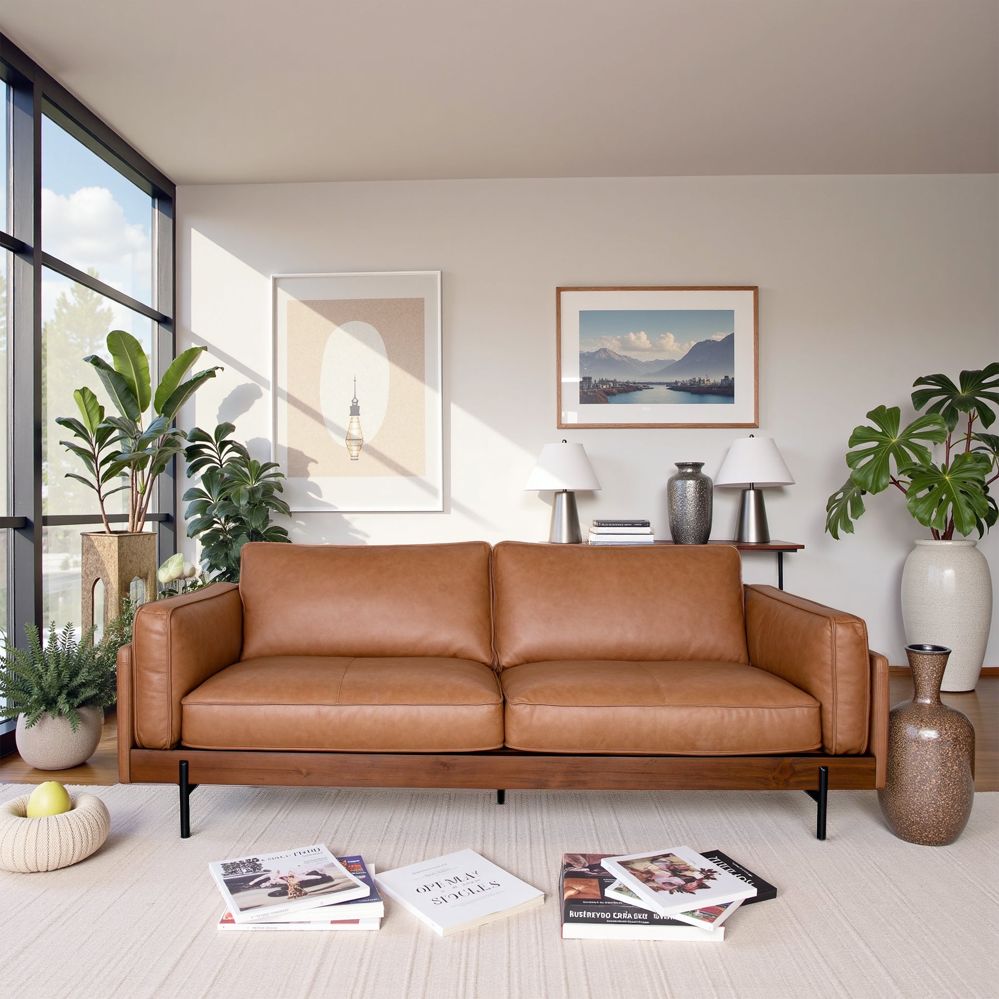 Utica Premium Leather Living Room Sofa with Metal Legs and Sustainable Materials