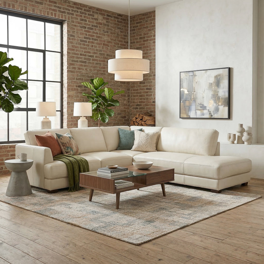 Glander Modern Sectional | Top-Grain Leather and Pocket Spring Support
