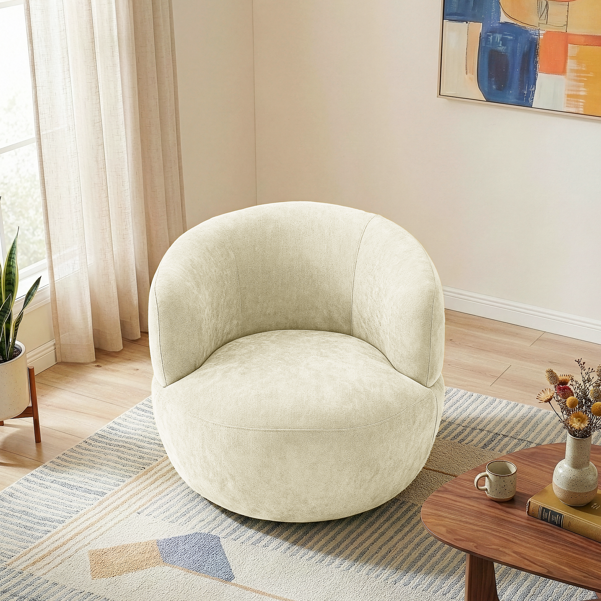 Thornton Chenille Upholstered Swivel Barrel Chair with Foam-Padded Support