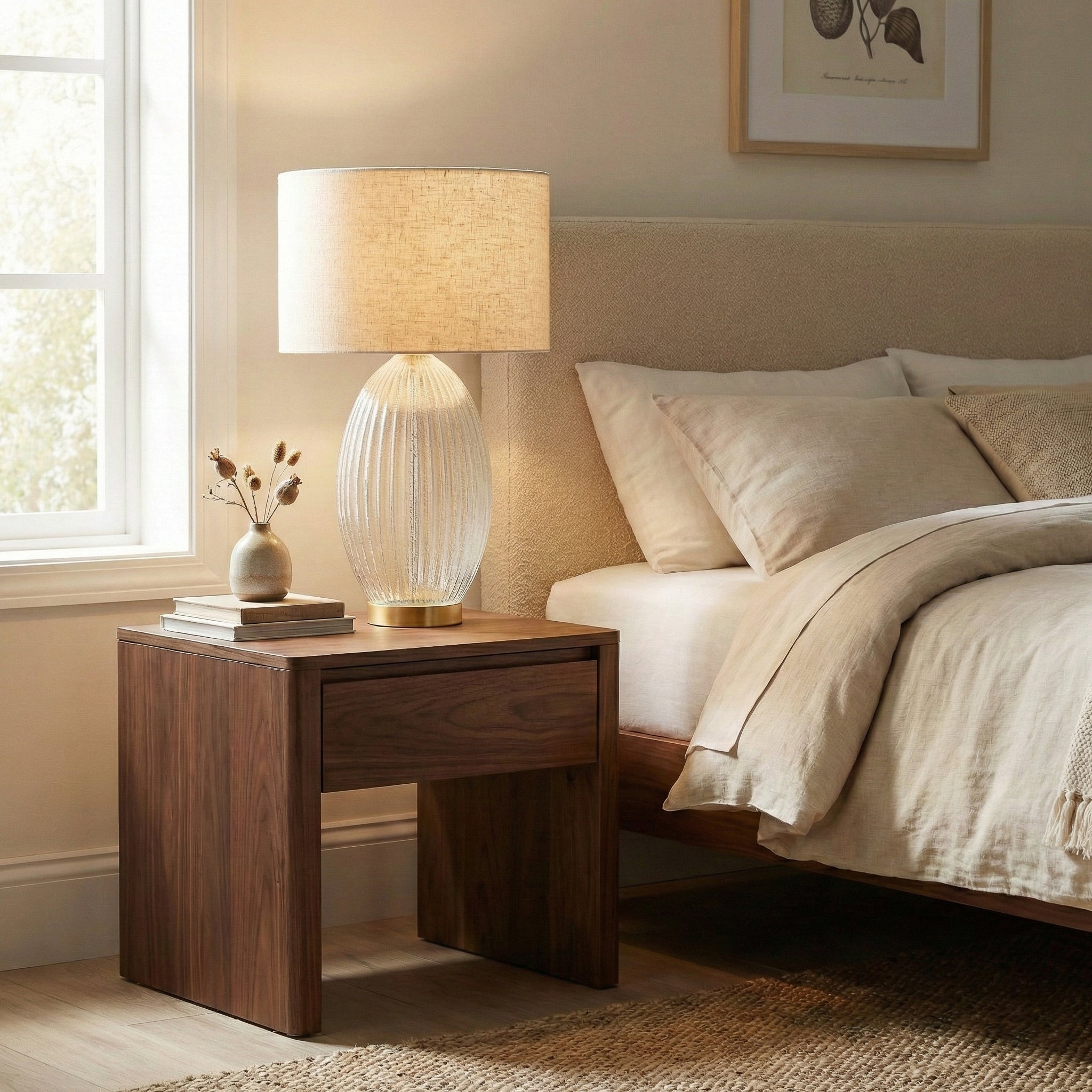 Aurora Ribbed Glass Table Lamp | Clear Fluted Body and Golden Brass Accents