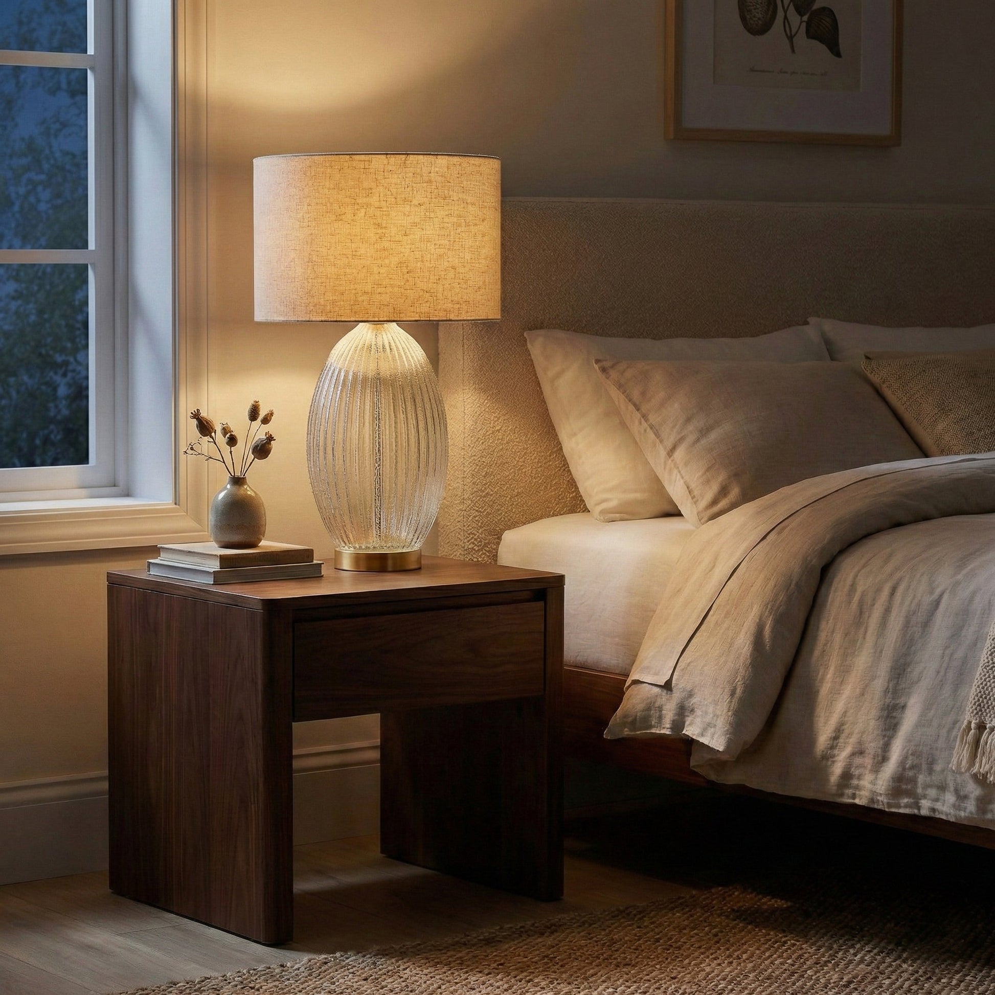 Aurora Ribbed Glass Table Lamp | Clear Fluted Body and Golden Brass Accents