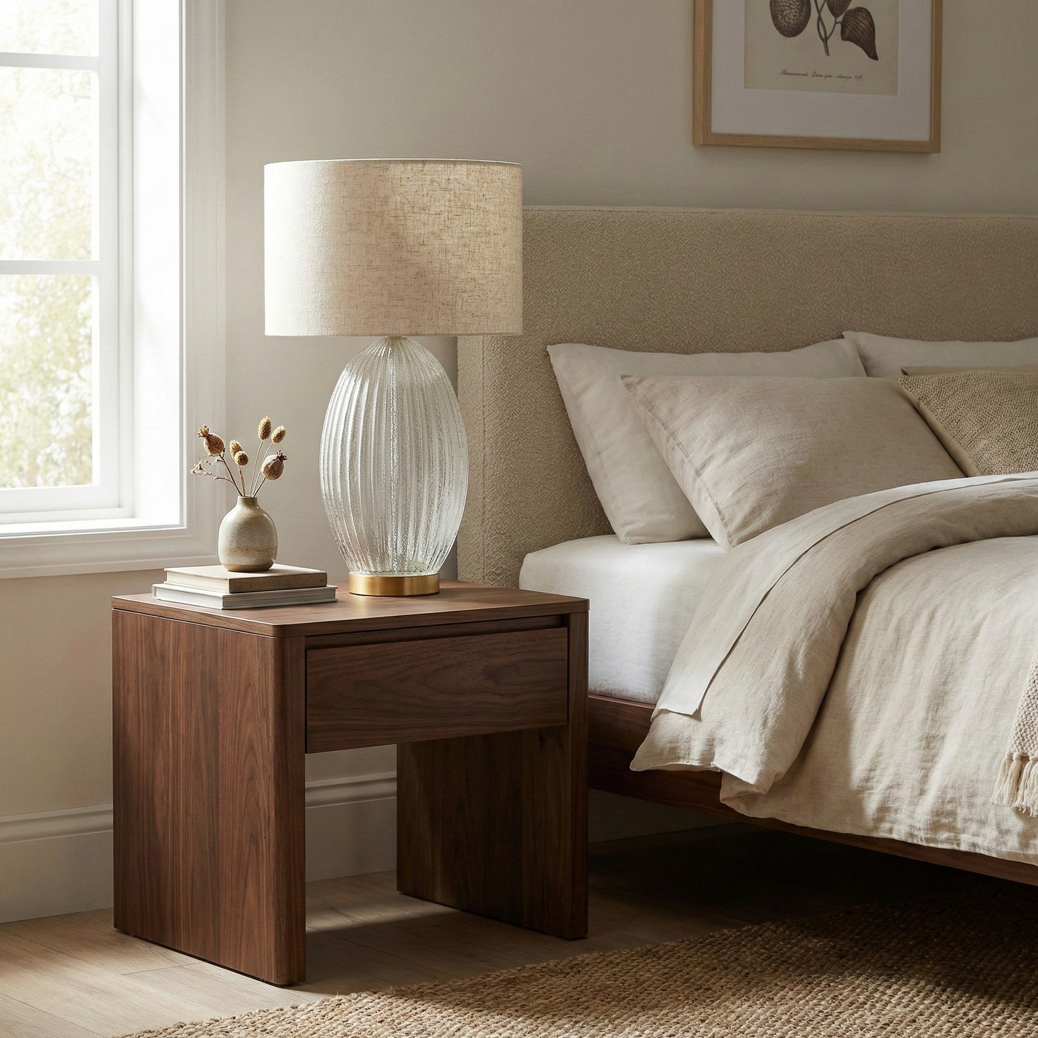 Aurora Ribbed Glass Table Lamp | Clear Fluted Body and Golden Brass Accents