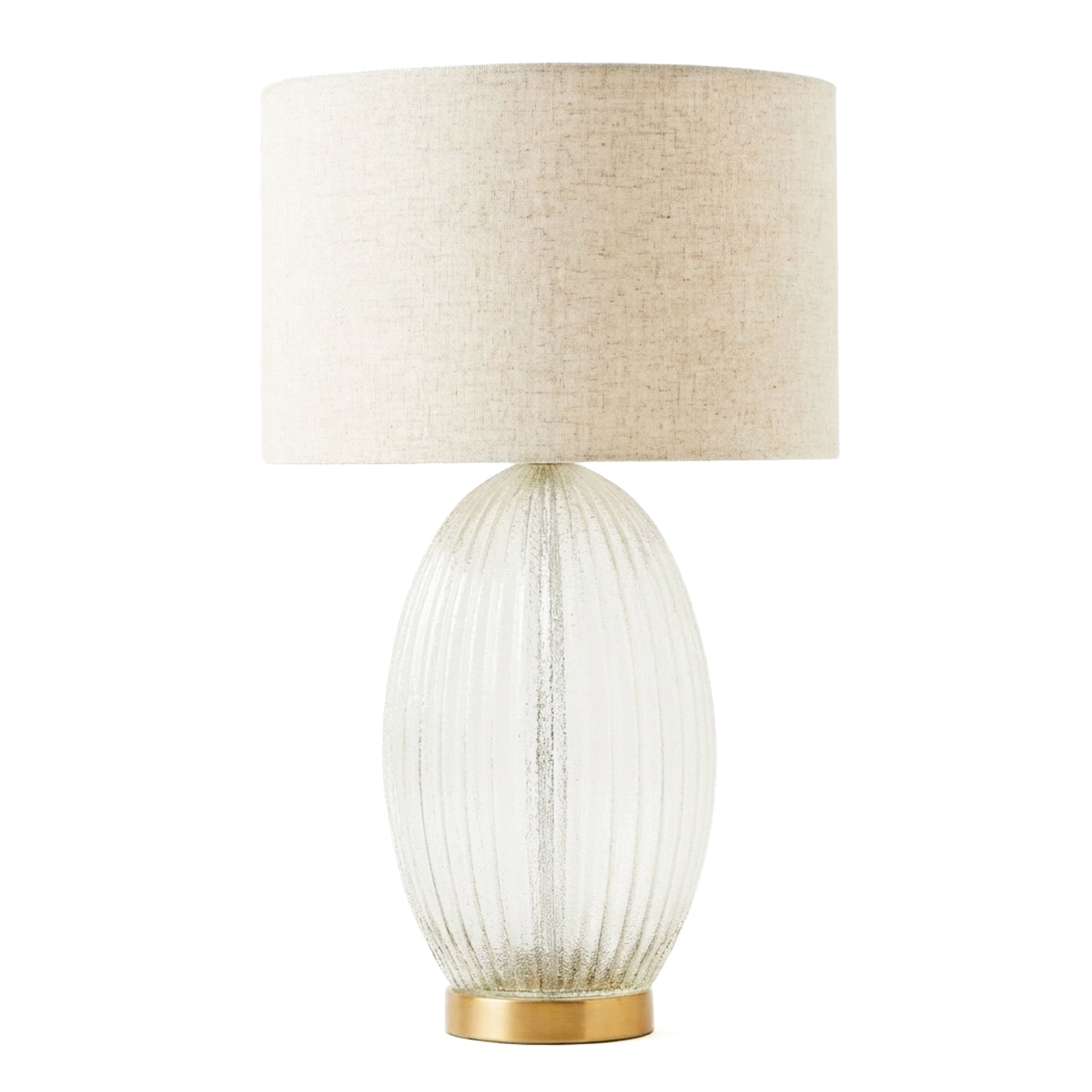 Aurora Ribbed Glass Table Lamp | Clear Fluted Body and Golden Brass Accents