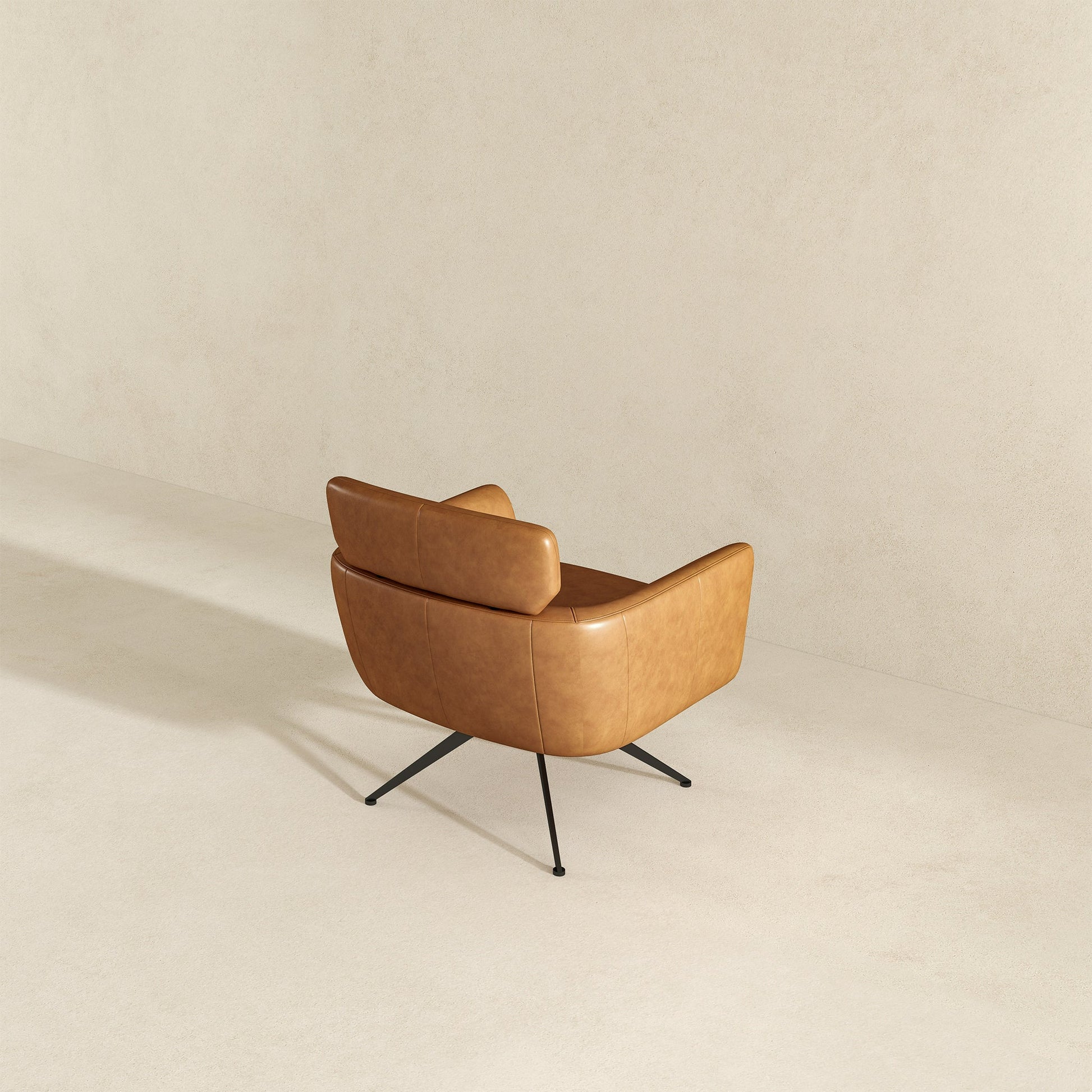 Camila Mid-Century Modern Swivel Armchair | Genuine Leather and Qubic Design