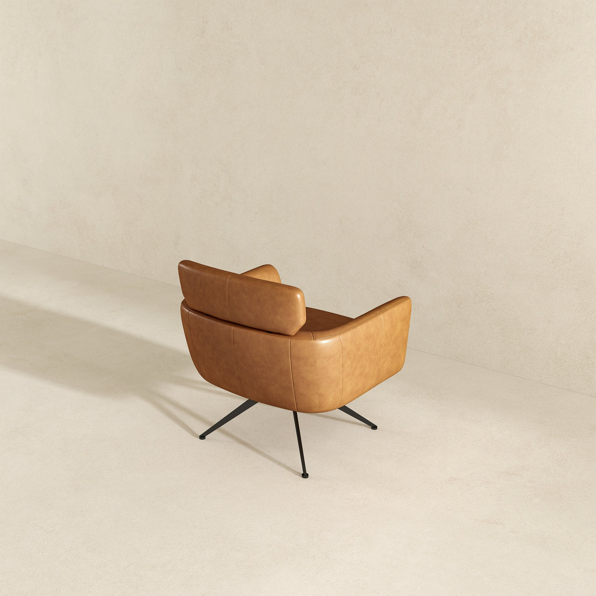 Camila Mid-Century Modern Swivel Armchair | Genuine Leather and Qubic Design