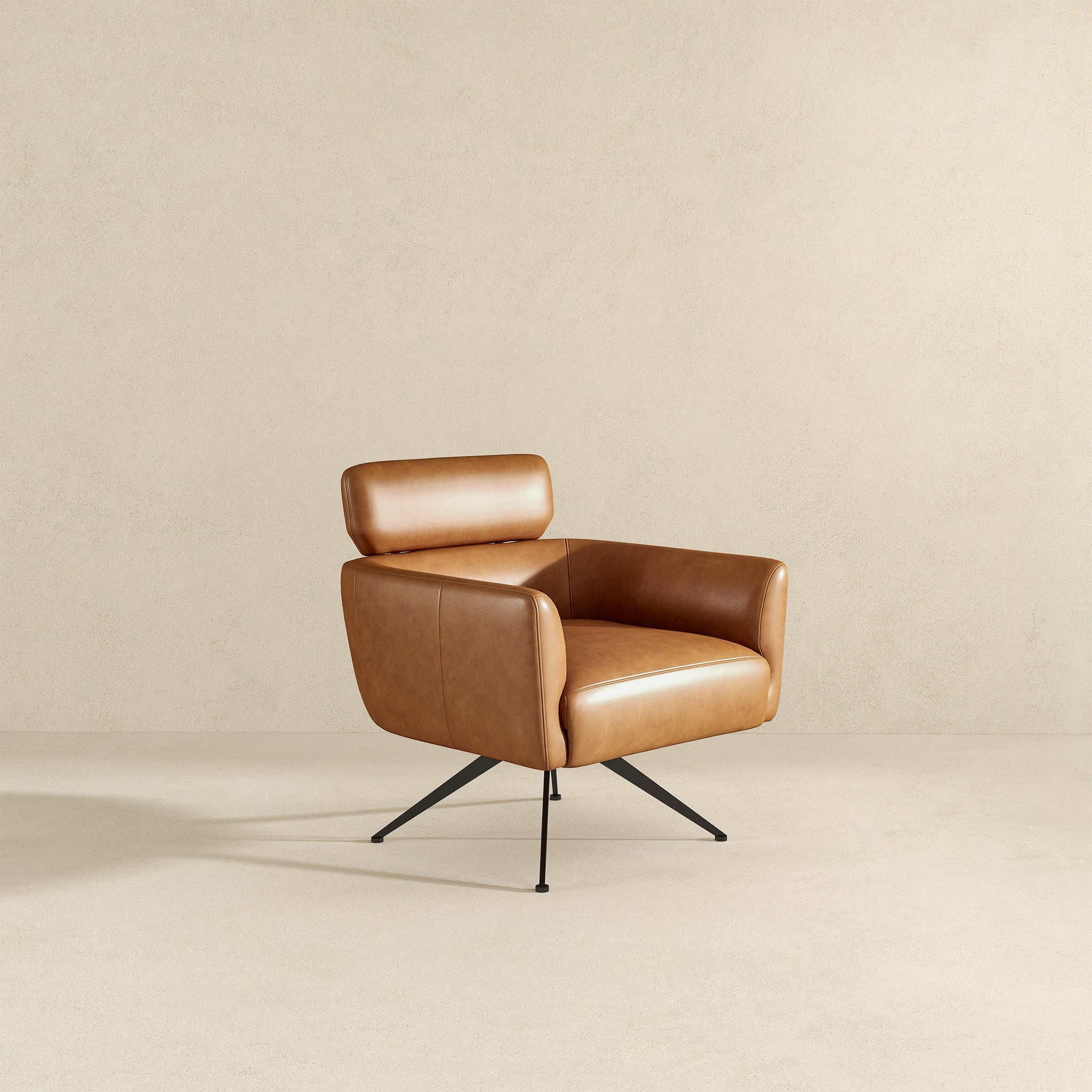 Camila Mid-Century Modern Swivel Armchair | Genuine Leather and Qubic Design