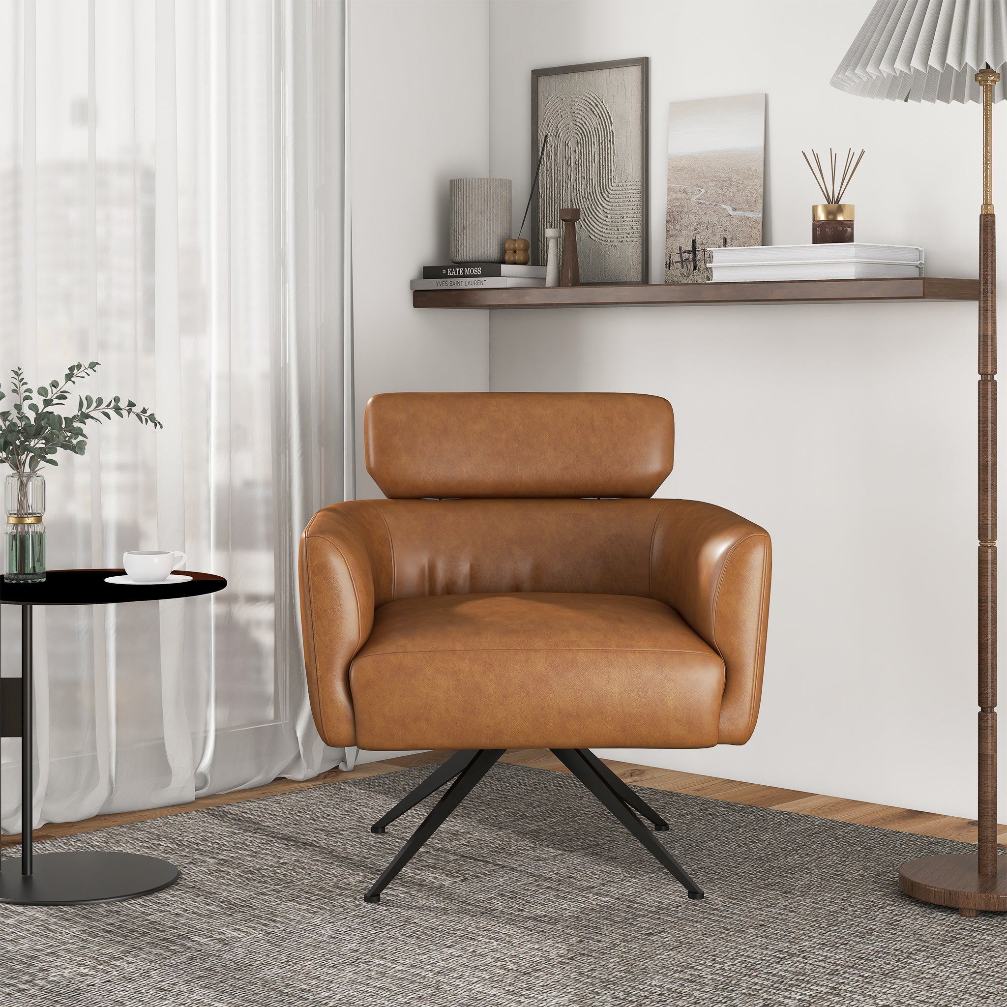 Camila Mid-Century Modern Swivel Armchair | Genuine Leather and Qubic Design