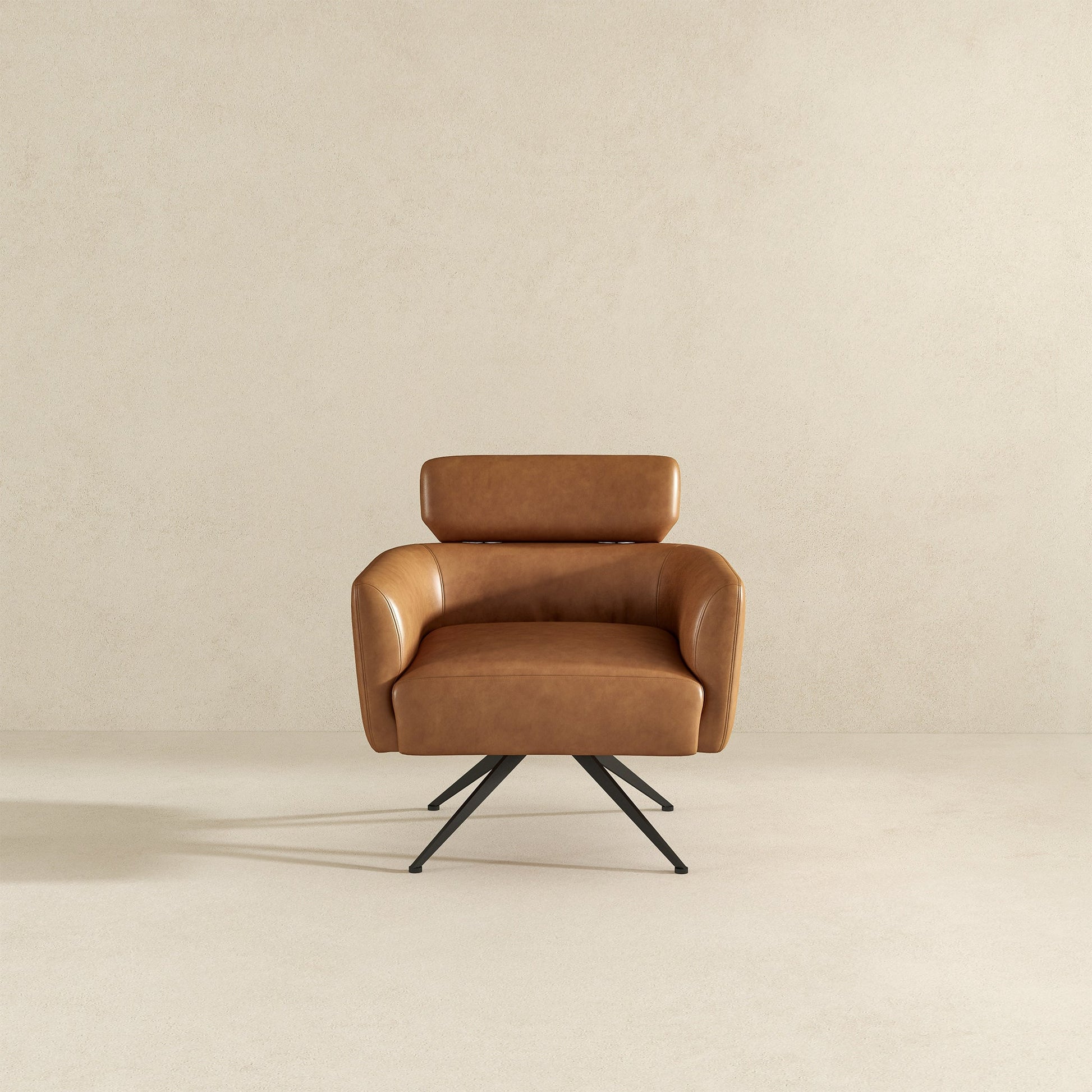 Camila Mid-Century Modern Swivel Armchair | Genuine Leather and Qubic Design