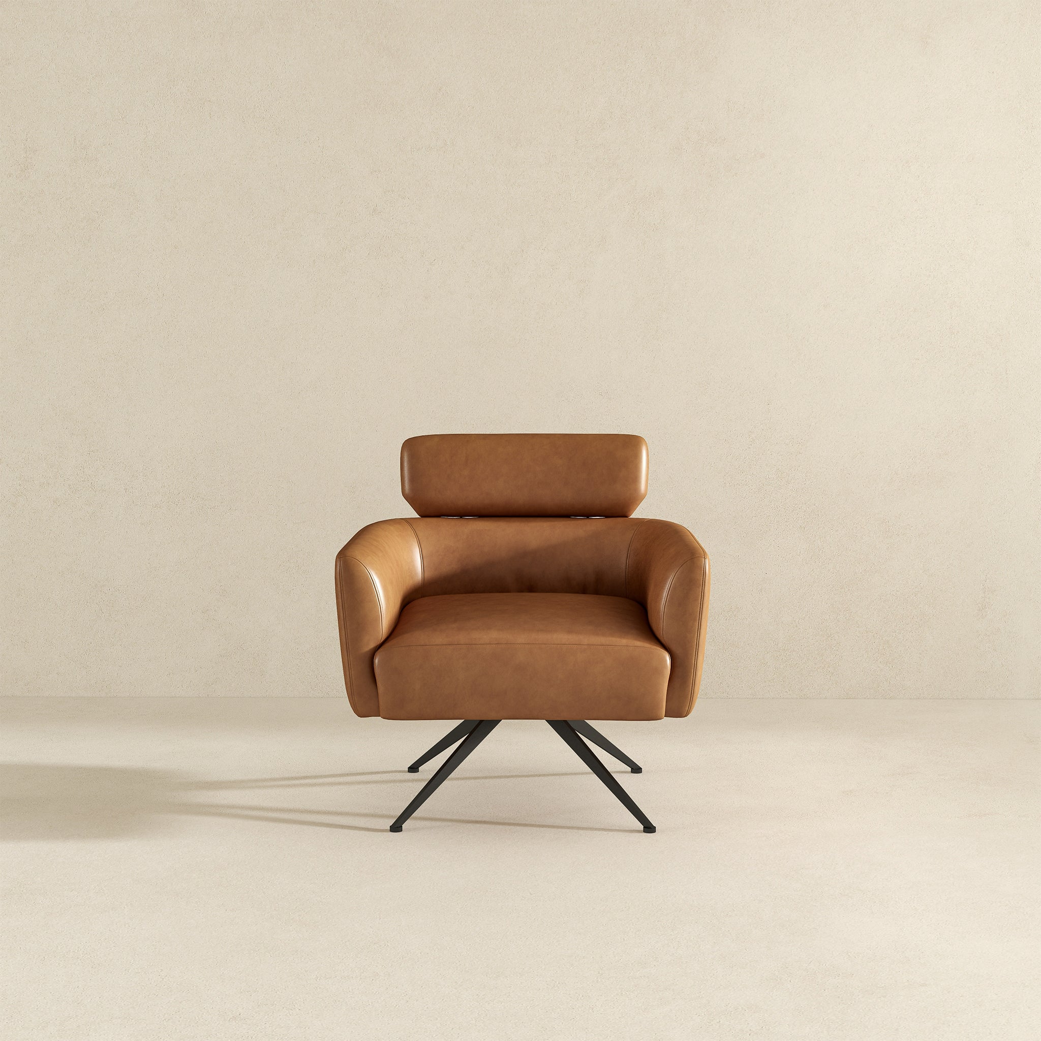 Camila Mid-Century Modern Swivel Armchair | Genuine Leather and Qubic Design