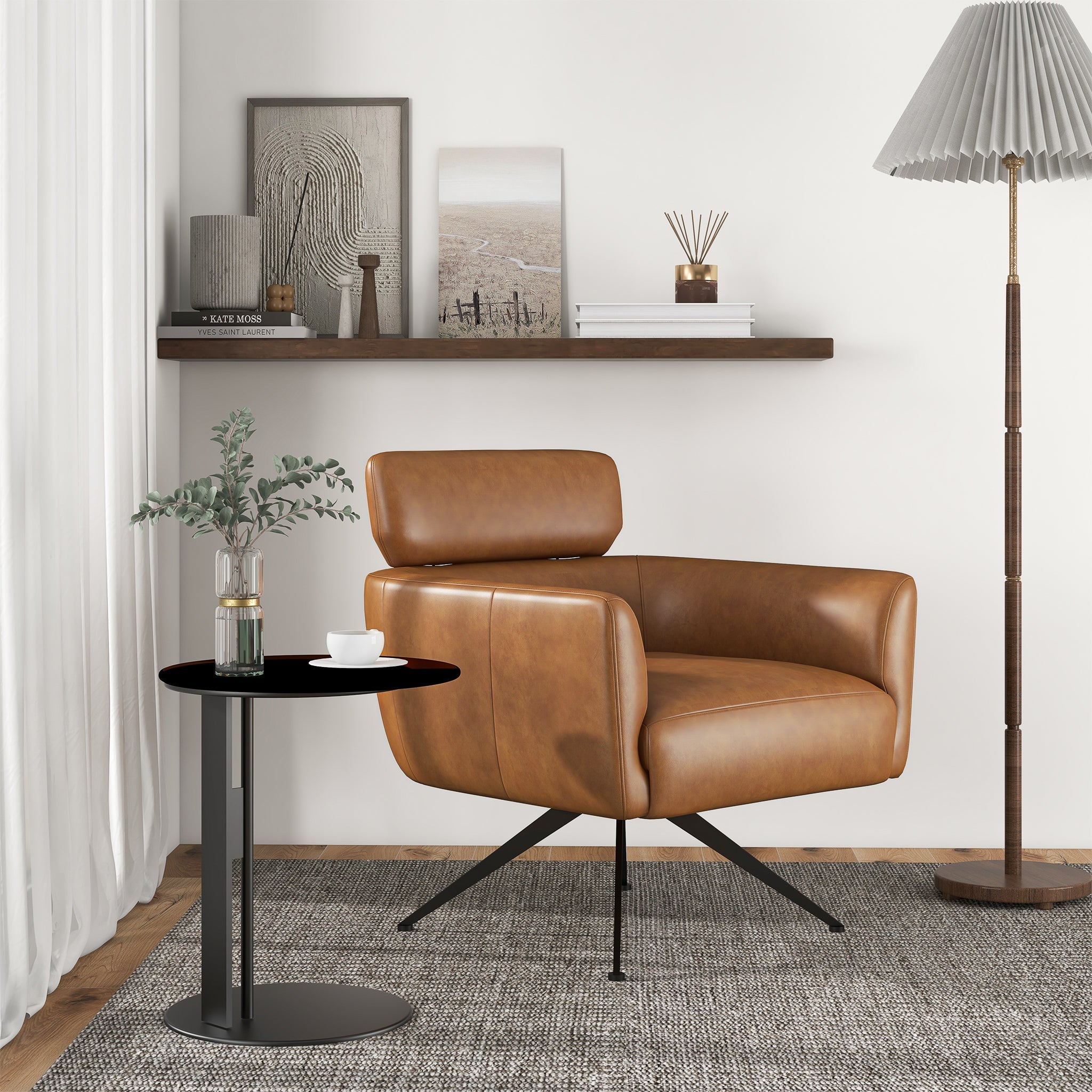 Camila Mid-Century Modern Swivel Armchair | Genuine Leather and Qubic Design