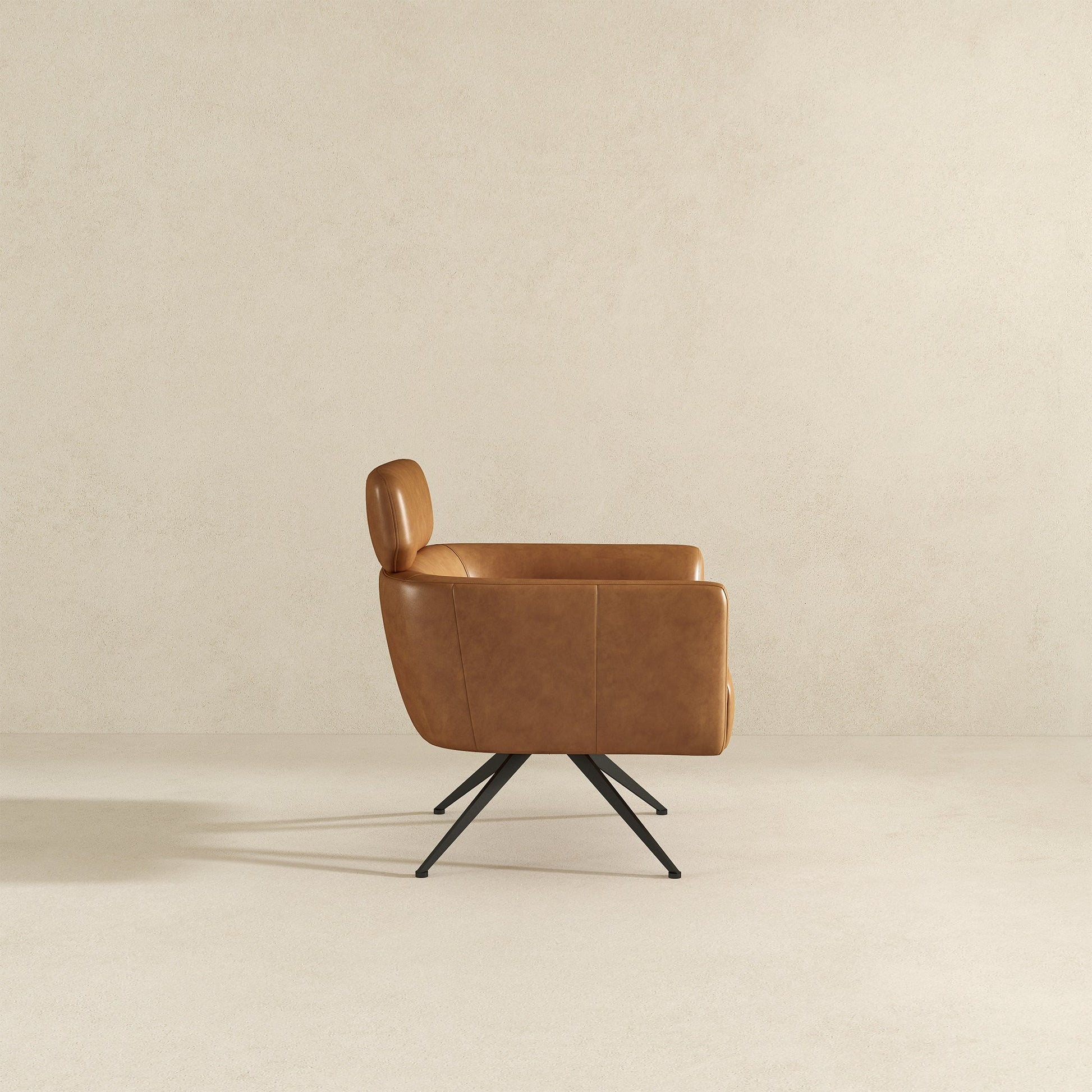 Camila Mid-Century Modern Swivel Armchair | Genuine Leather and Qubic Design
