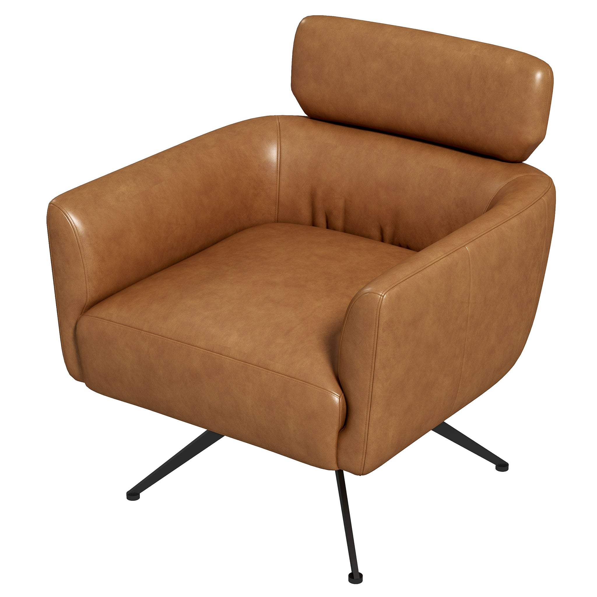 Camila Mid-Century Modern Swivel Armchair | Genuine Leather and Qubic Design