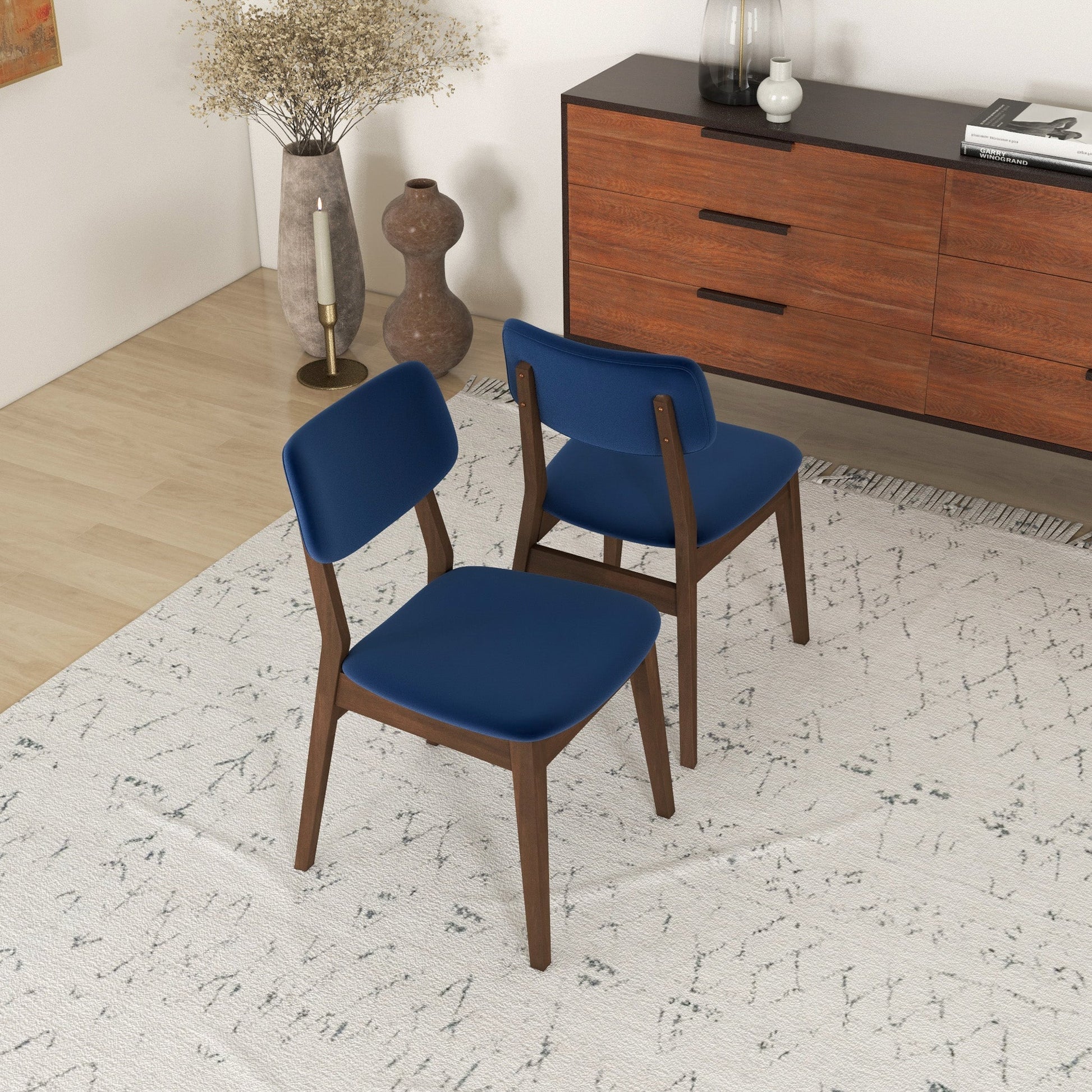 Carlos Mid-Century Modern Velvet Dining Chairs | Solid Wood and Split Back Design
