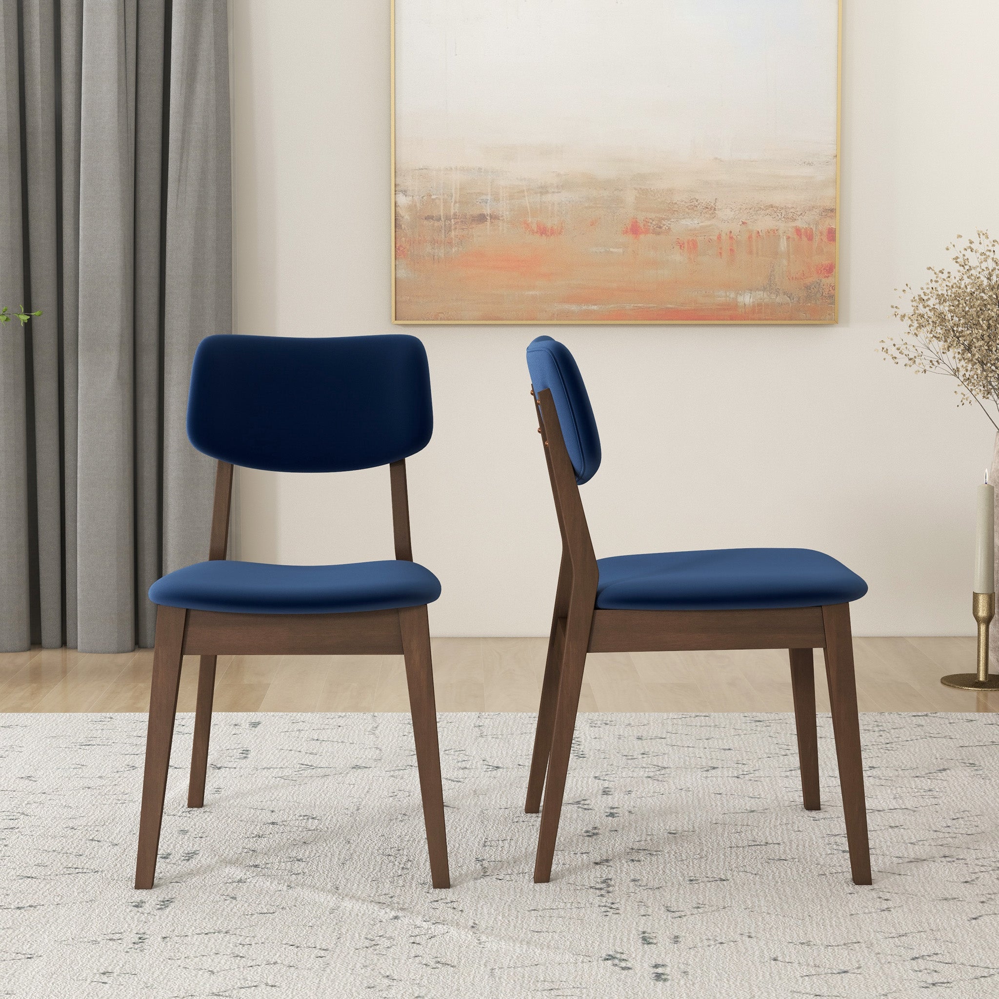 Carlos Mid-Century Modern Velvet Dining Chairs | Solid Wood and Split Back Design