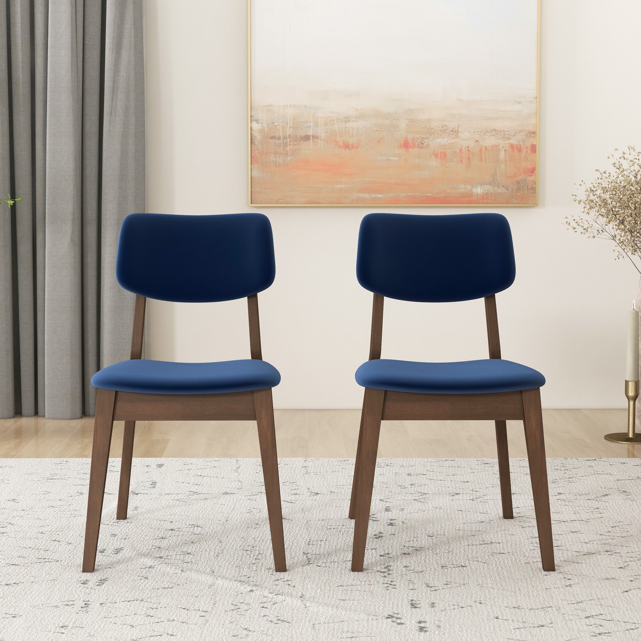 Carlos Mid-Century Modern Velvet Dining Chairs | Solid Wood and Split Back Design