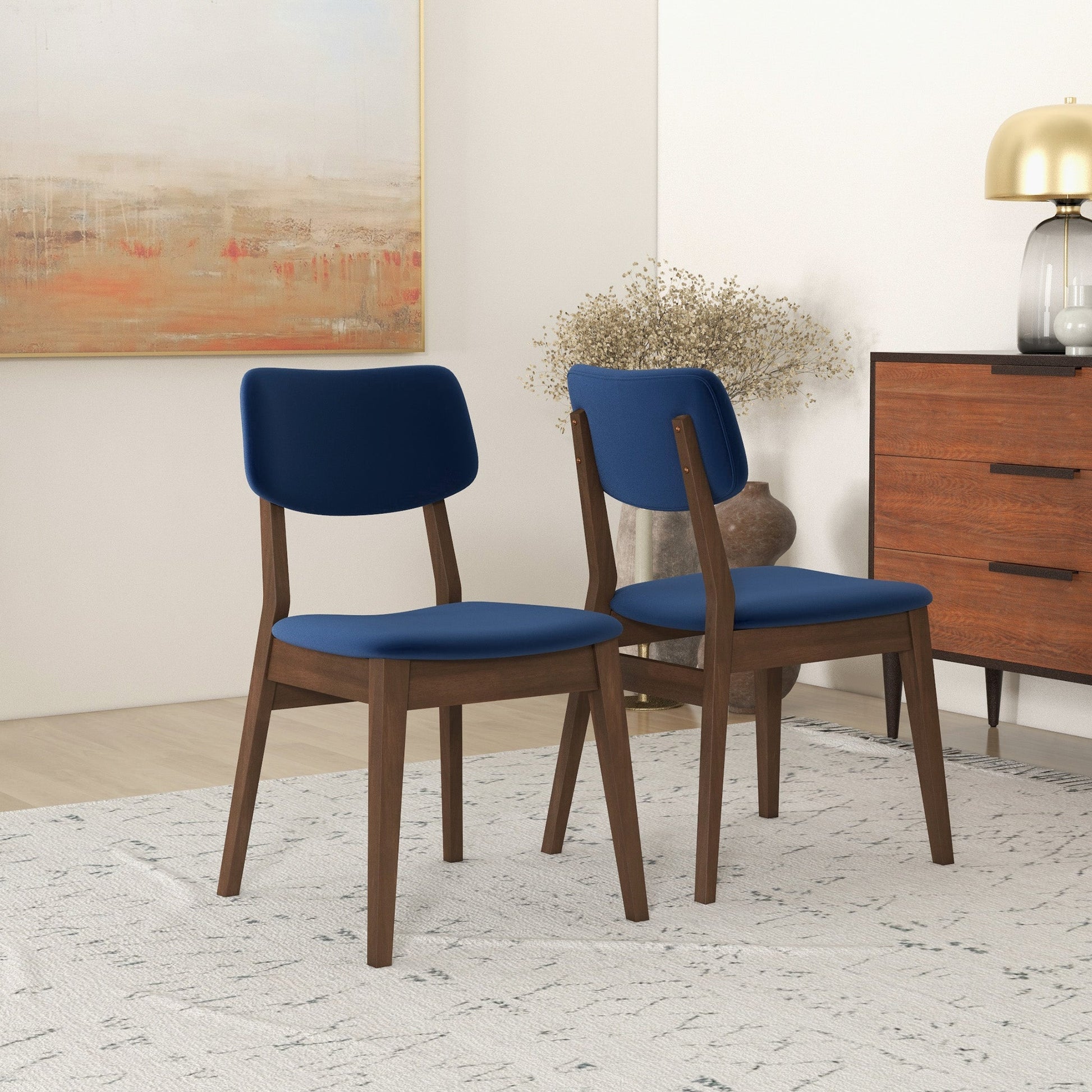 Carlos Mid-Century Modern Velvet Dining Chairs | Solid Wood and Split Back Design