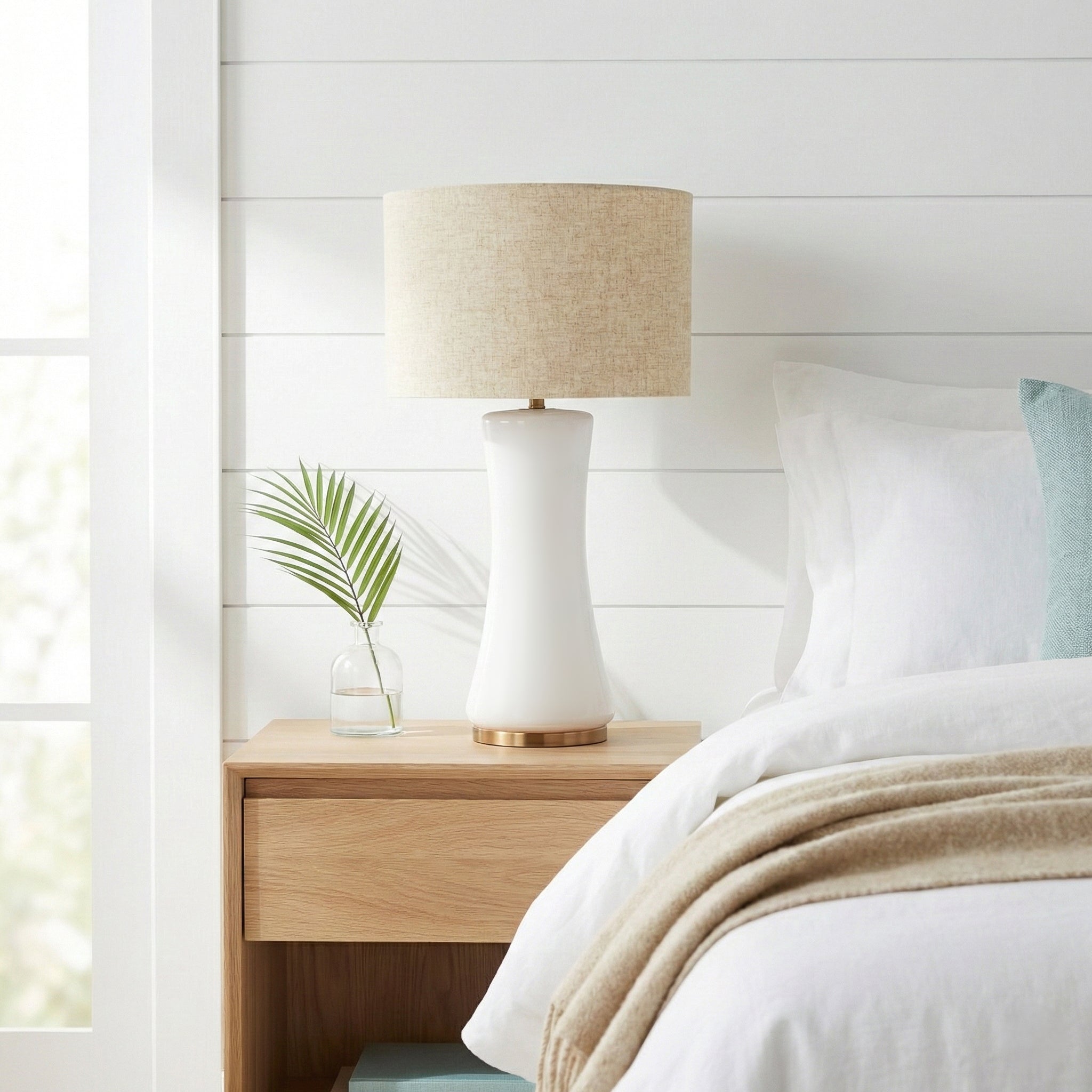 Cascade Glass Table Lamp | Off-White Opal Glass Shade and Polished Gold Base | Foundry Luxury Leather Imports