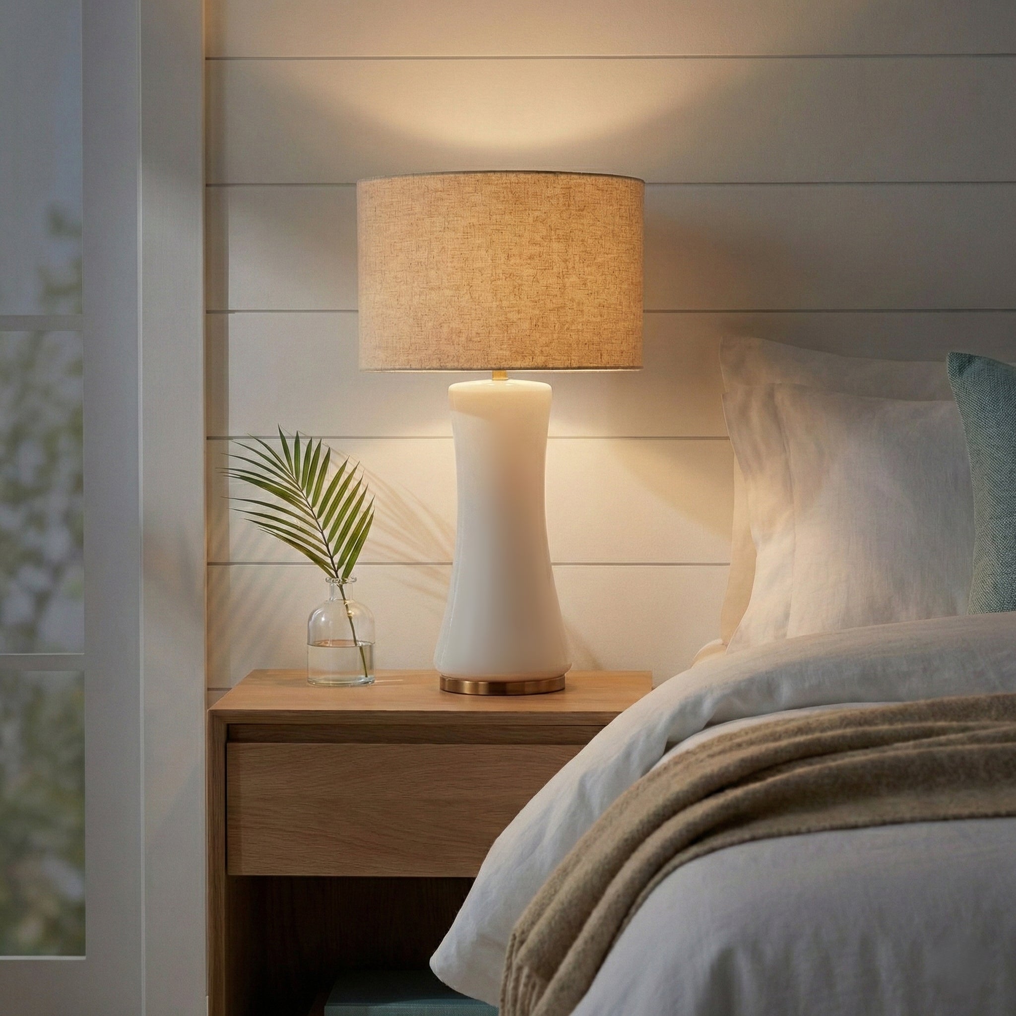 Cascade Glass Table Lamp | Off-White Opal Glass Shade and Polished Gold Base | Foundry Luxury Leather Imports