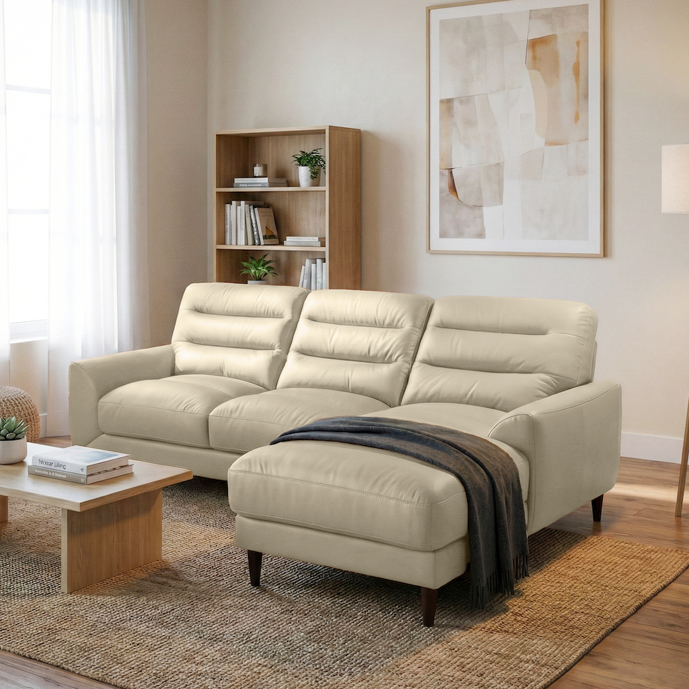 Clarion 3-Seater Genuine Leather Sectional Sofa with Right-Facing Chaise