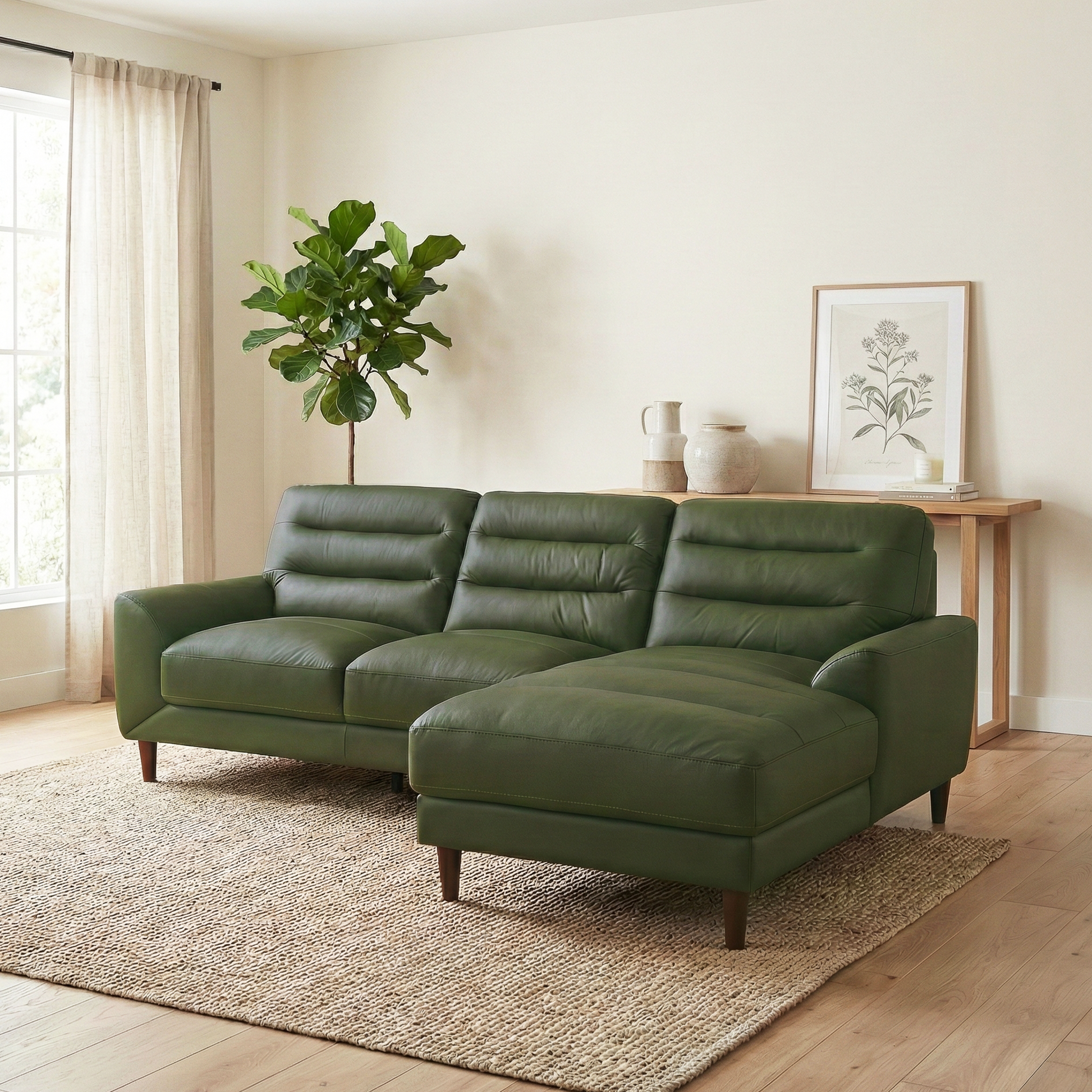 Clarion 3-Seater Genuine Leather Sectional Sofa with Right-Facing Chaise