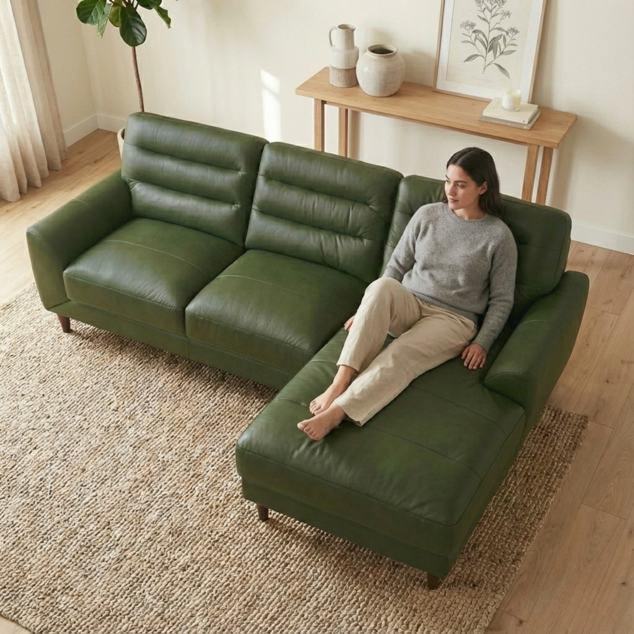 Clarion 3-Seater Genuine Leather Sectional Sofa with Right-Facing Chaise