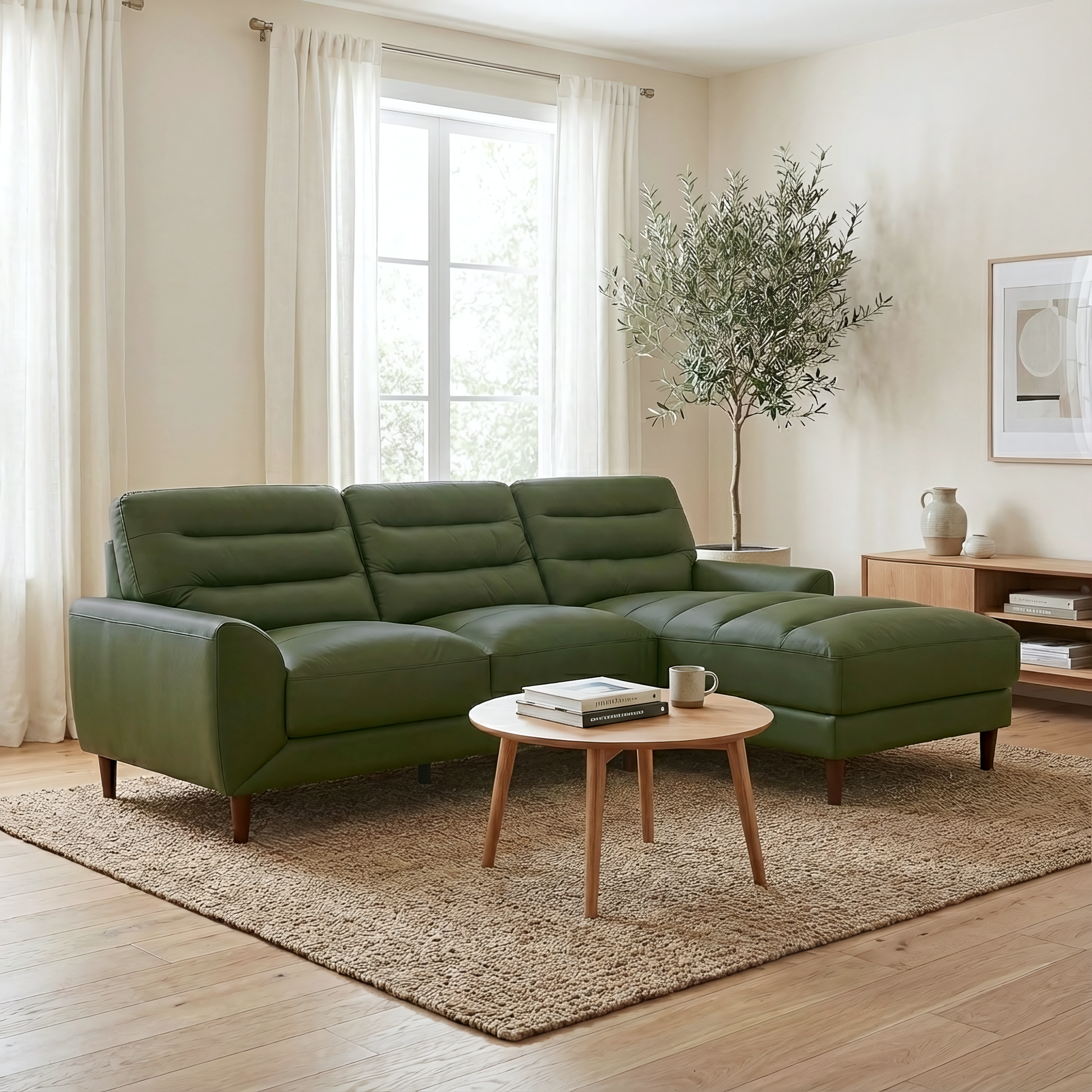 Clarion 3-Seater Genuine Leather Sectional Sofa with Right-Facing Chaise