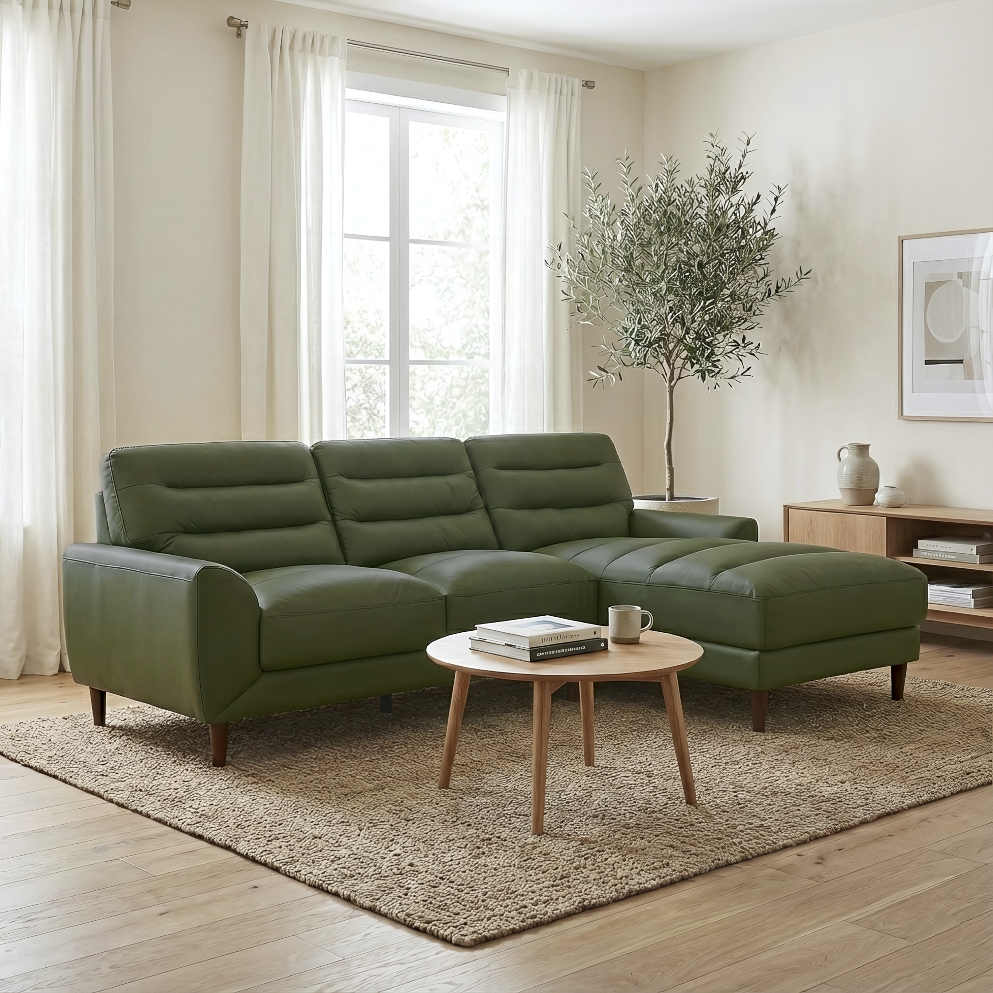 Clarion 3-Seater Genuine Leather Sectional Sofa with Right-Facing Chaise