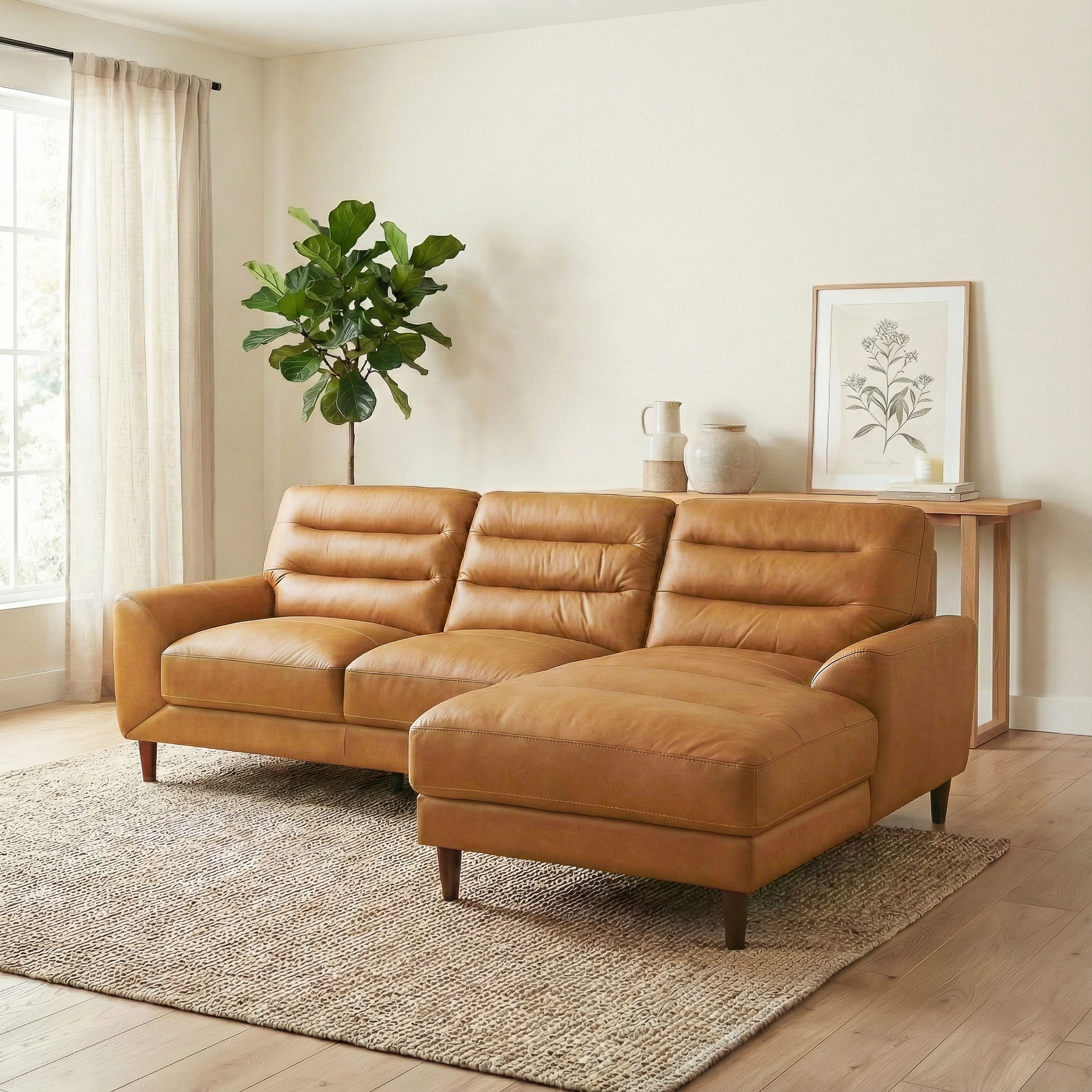 Clarion 3-Seater Genuine Leather Sectional Sofa with Right-Facing Chaise
