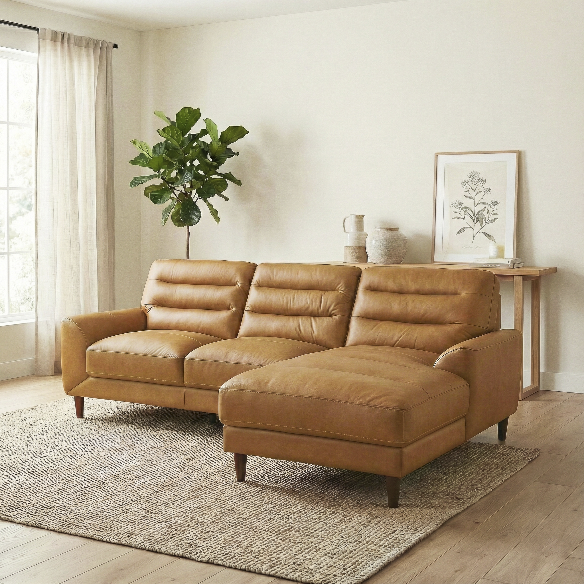 Clarion 3-Seater Genuine Leather Sectional Sofa with Right-Facing Chaise