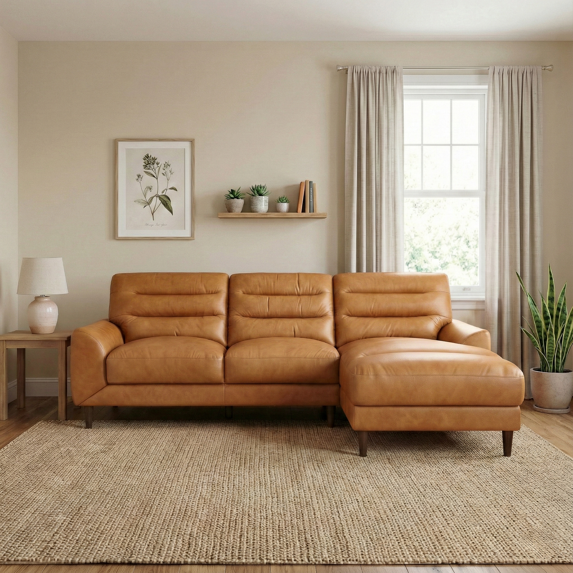 Clarion 3-Seater Genuine Leather Sectional Sofa with Right-Facing Chaise