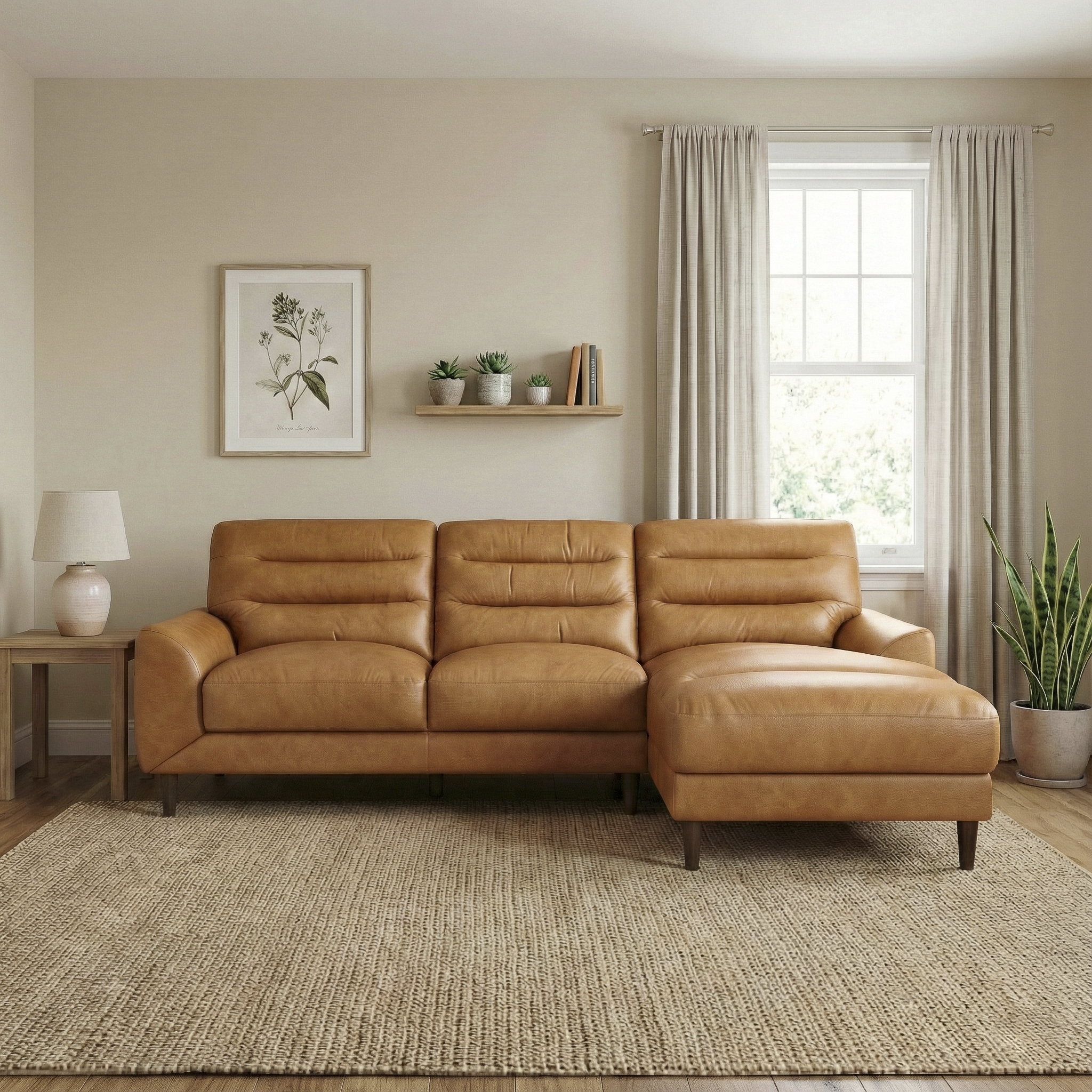 Clarion 3-Seater Genuine Leather Sectional Sofa with Right-Facing Chaise