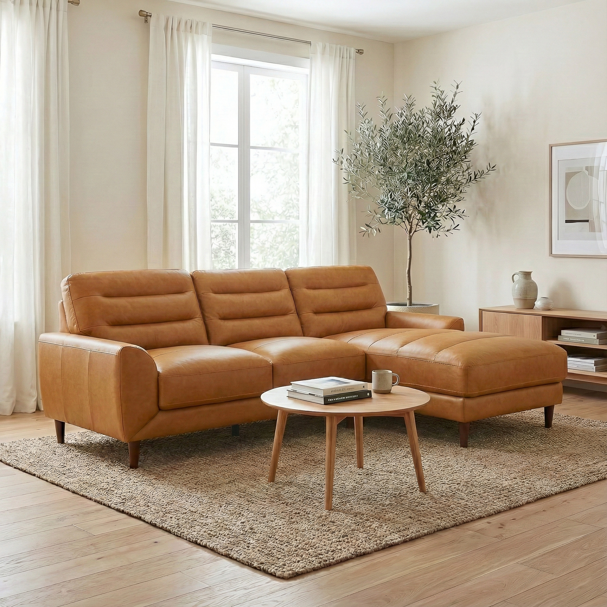 Clarion 3-Seater Genuine Leather Sectional Sofa with Right-Facing Chaise