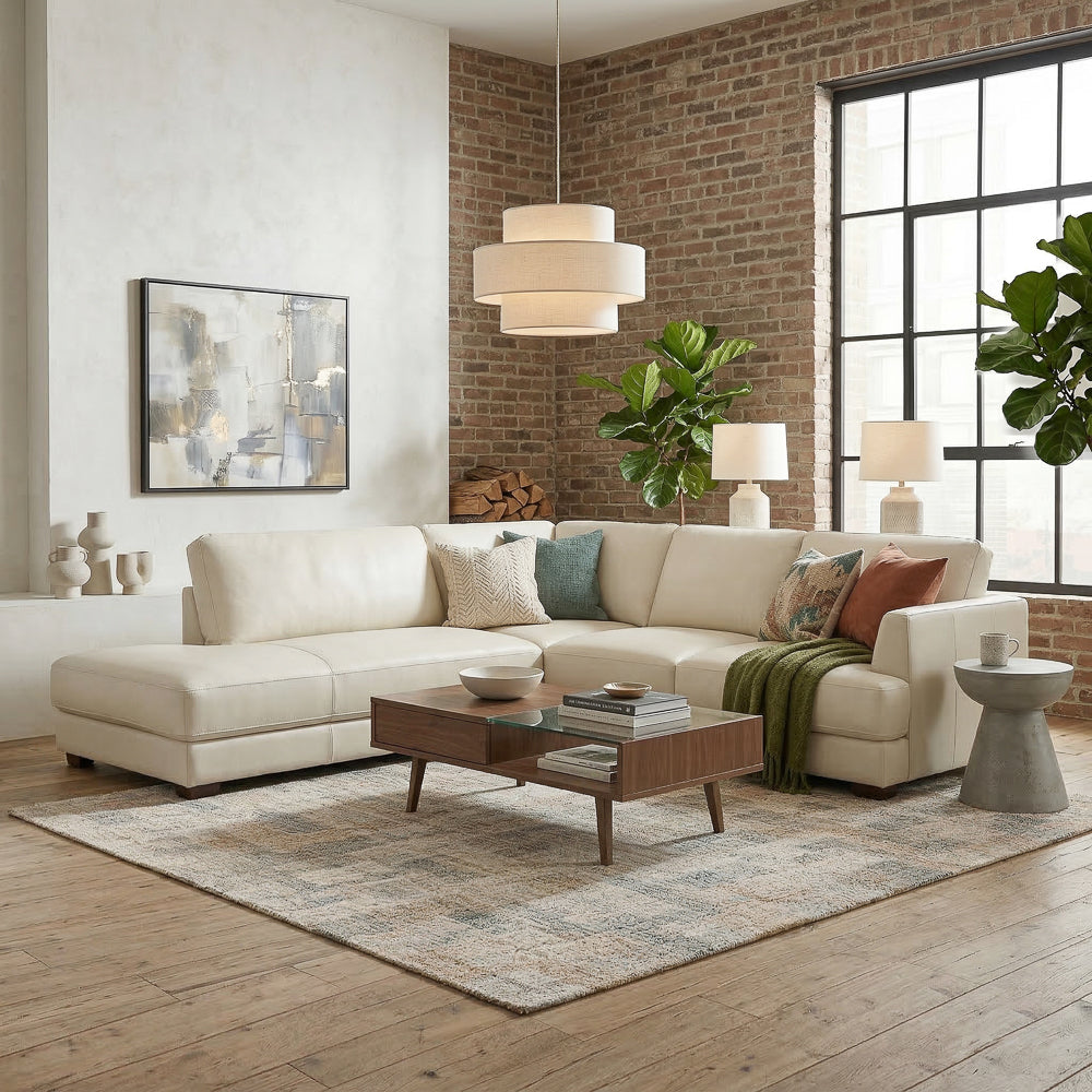 Glander Modern Sectional | Top-Grain Leather and Pocket Spring Support