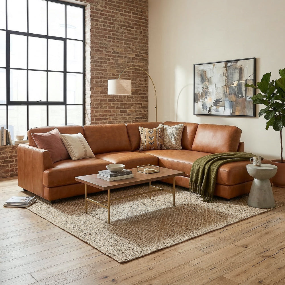 Glander Modern Sectional | Top-Grain Leather and Pocket Spring Support
