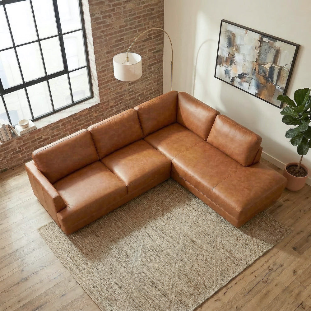 Glander Modern Sectional | Top-Grain Leather and Pocket Spring Support