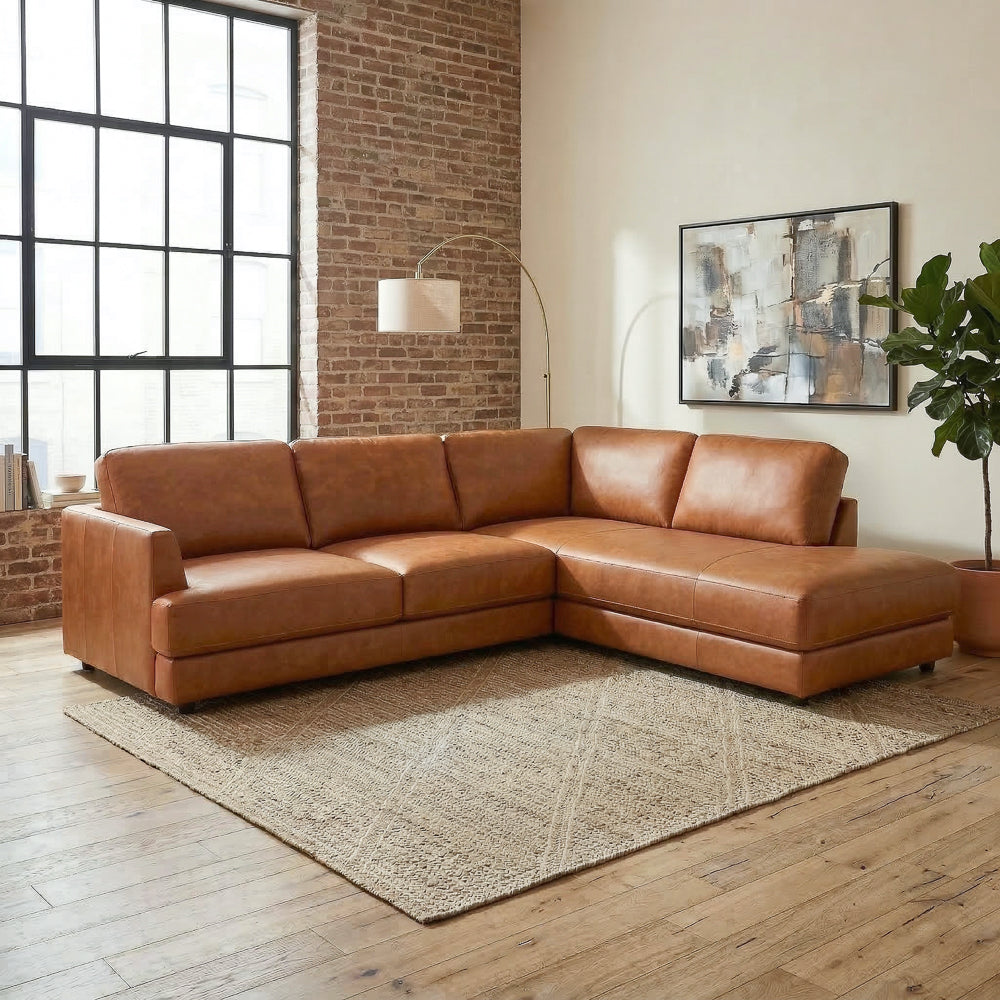 Glander Modern Sectional | Top-Grain Leather and Pocket Spring Support