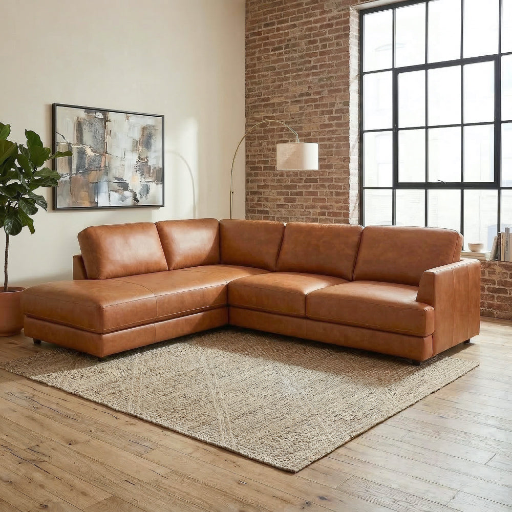 Glander Modern Sectional | Top-Grain Leather and Pocket Spring Support