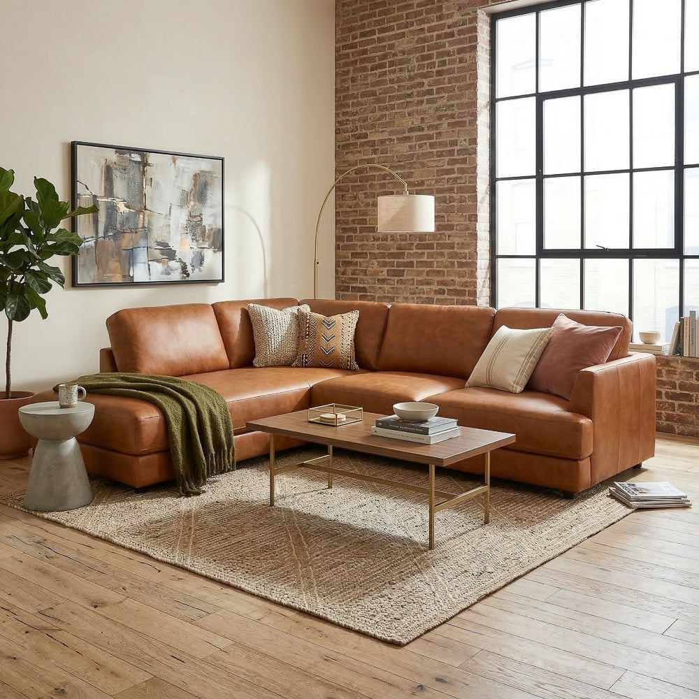 Glander Modern Sectional | Top-Grain Leather and Pocket Spring Support