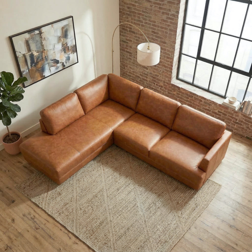 Glander Modern Sectional | Top-Grain Leather and Pocket Spring Support