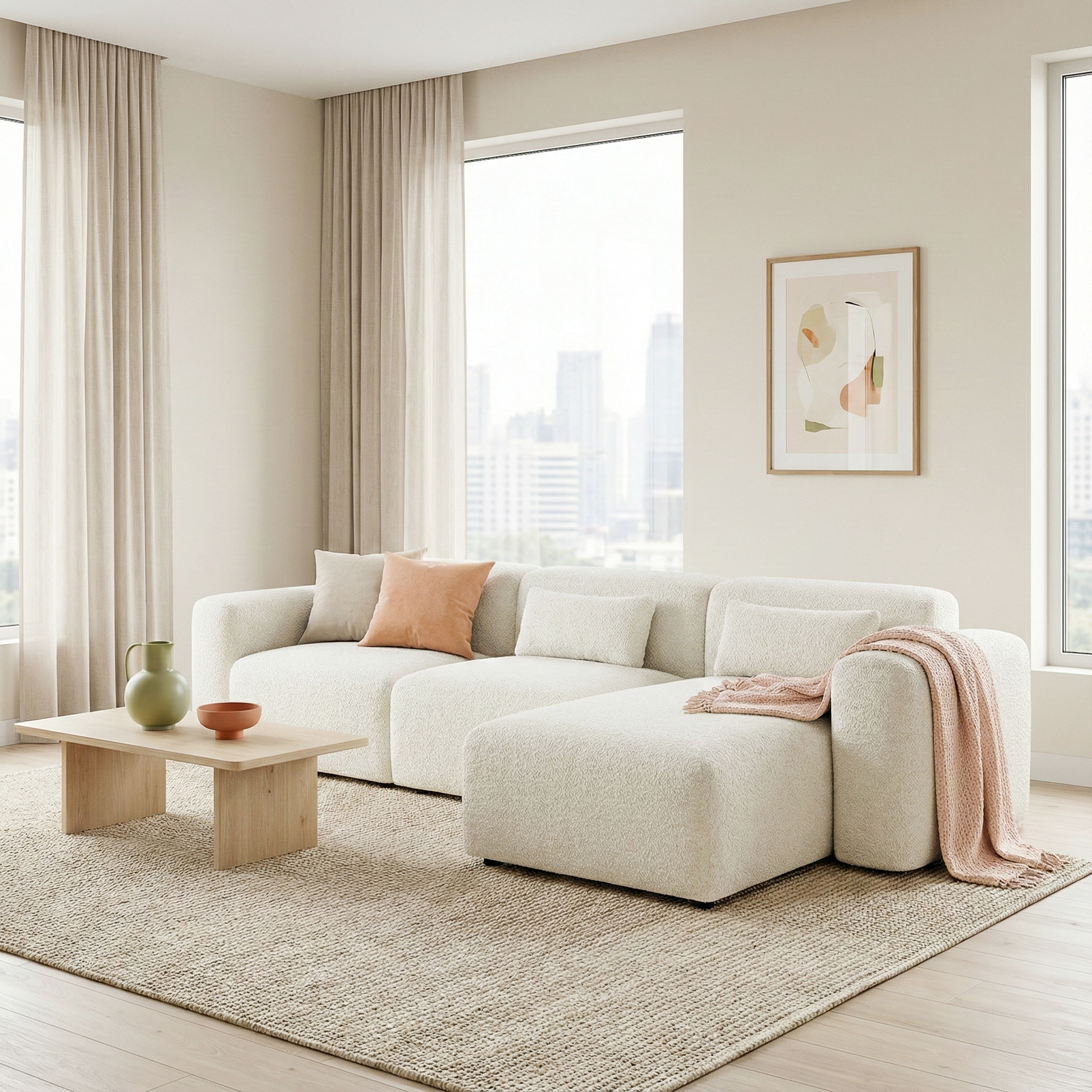 Haledon Family-Size Boucle Sectional with Chaise and Easy Clean