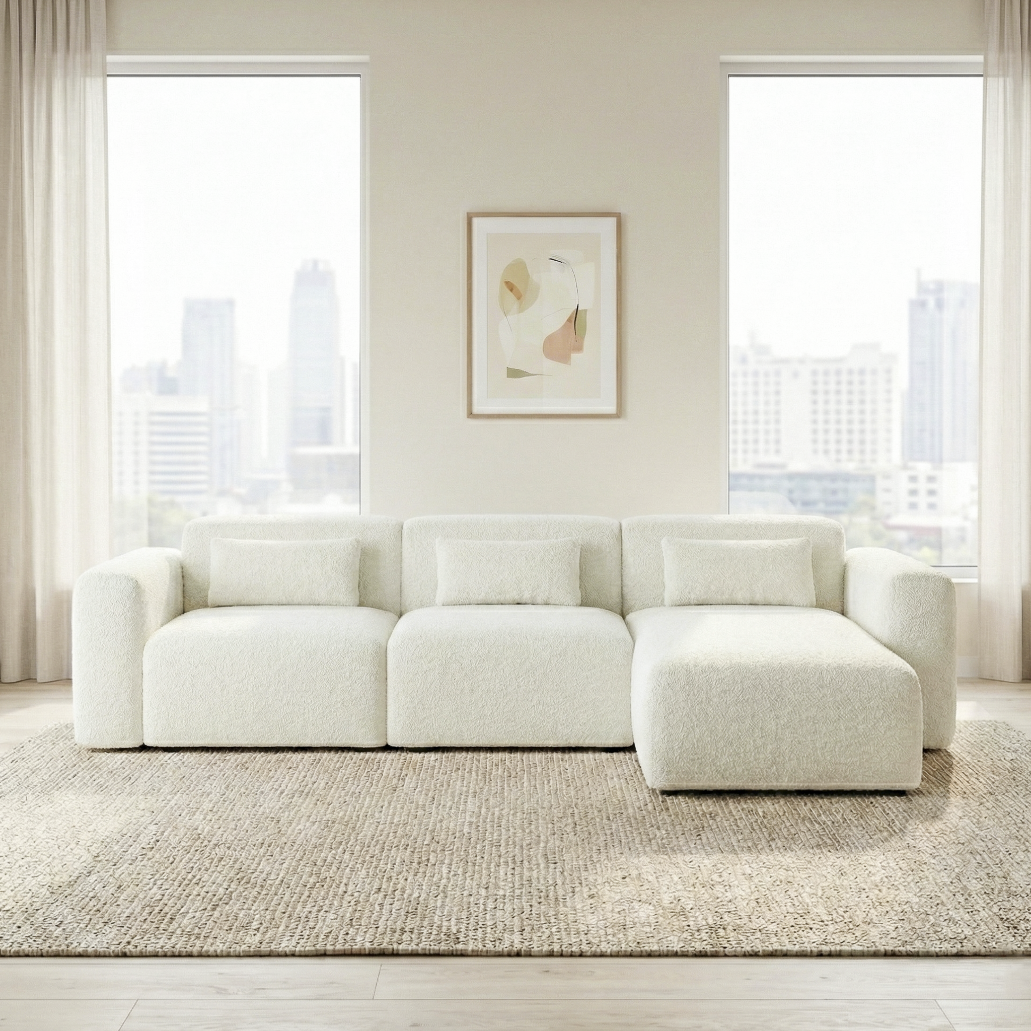 Haledon Family-Size Boucle Sectional with Chaise and Easy Clean